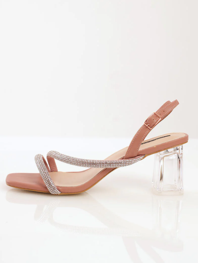 High Perspex Block Heel - Rose Gold - Image 3