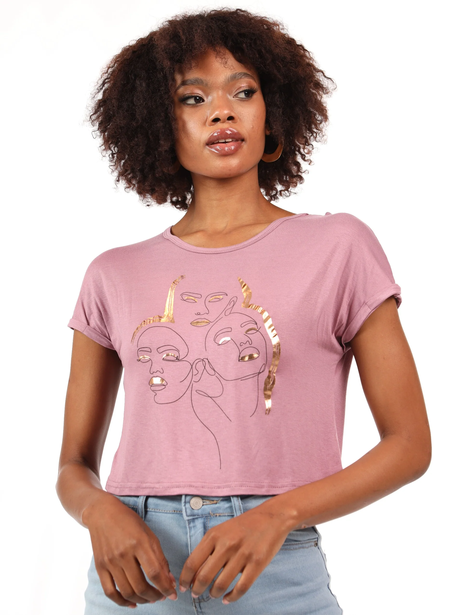 Hip Grazer Scribble Face Tee - Mauve