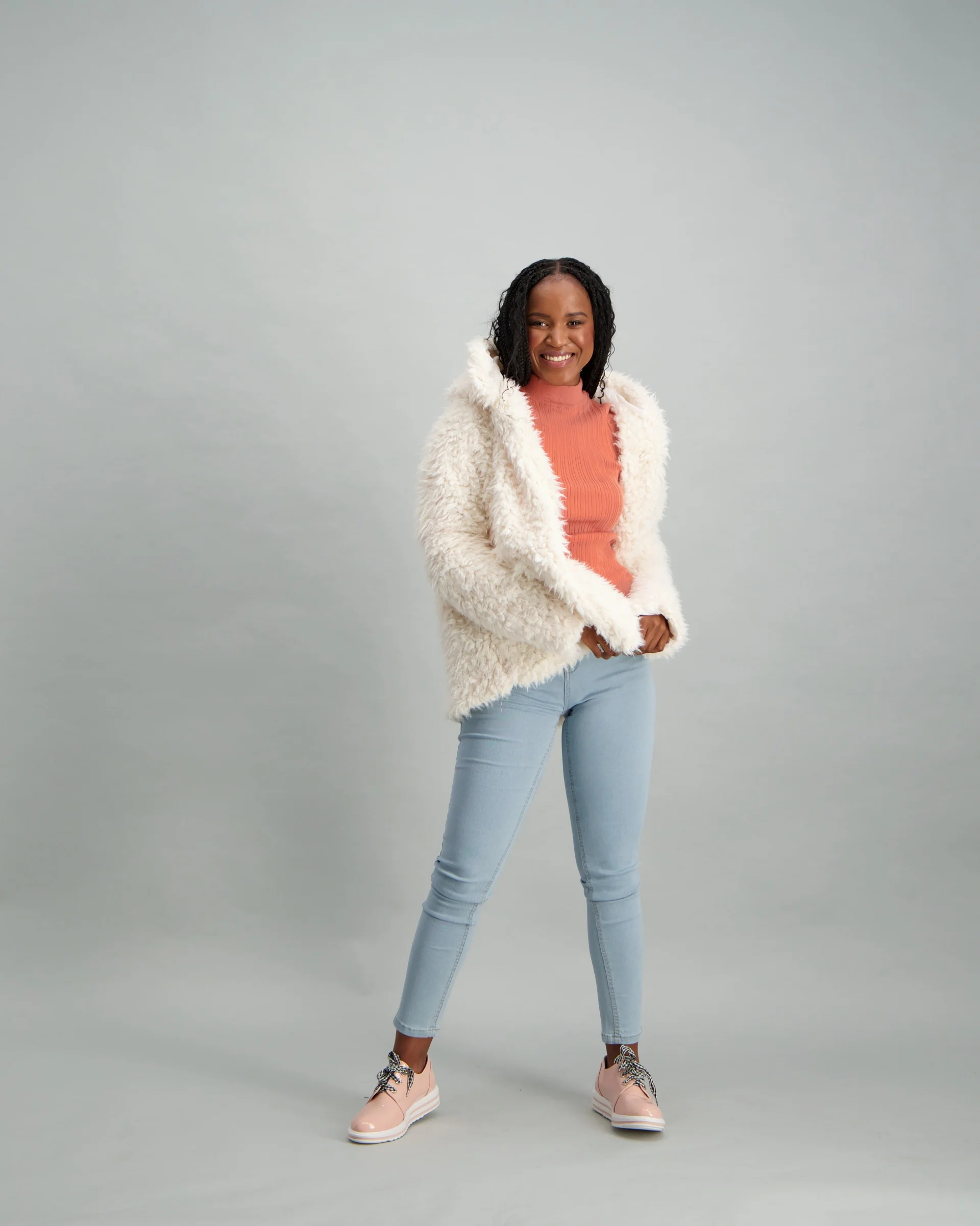 Hooded Teddy Coat - Cream - Image 2