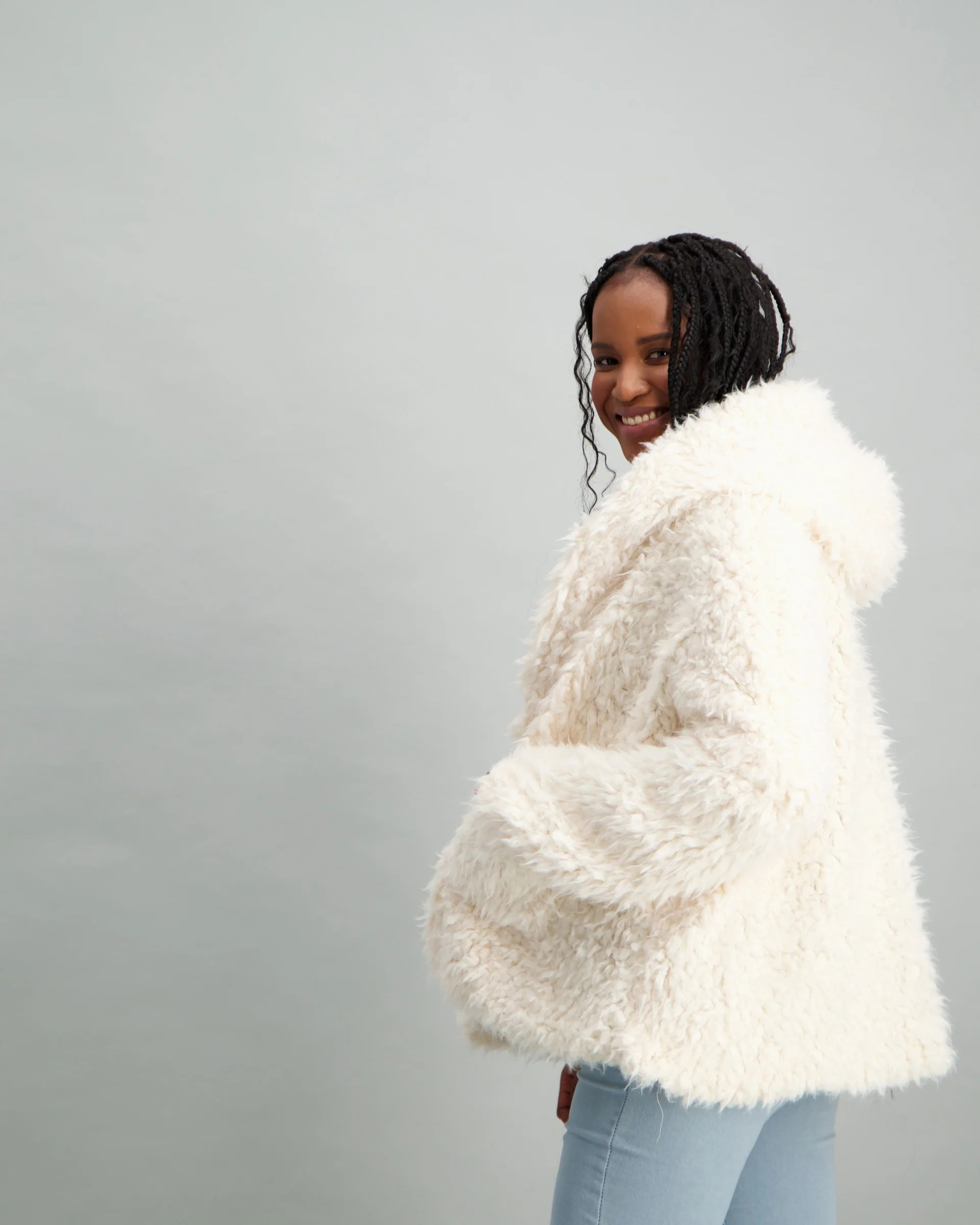 Hooded Teddy Coat - Cream - Image 3