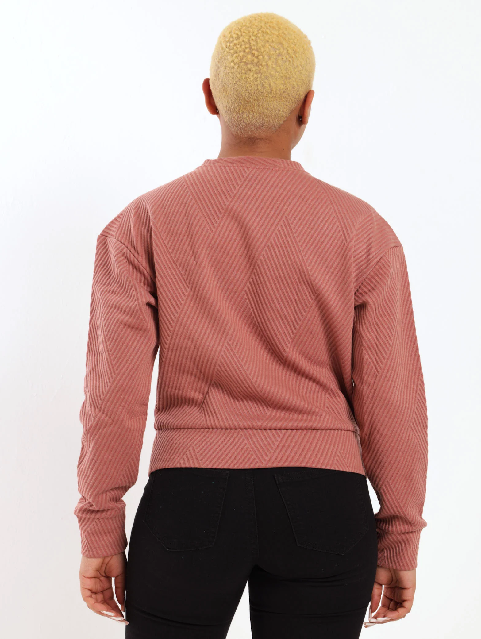 Jacquard Fleece Crew Pullover - Dark Blush - Image 3