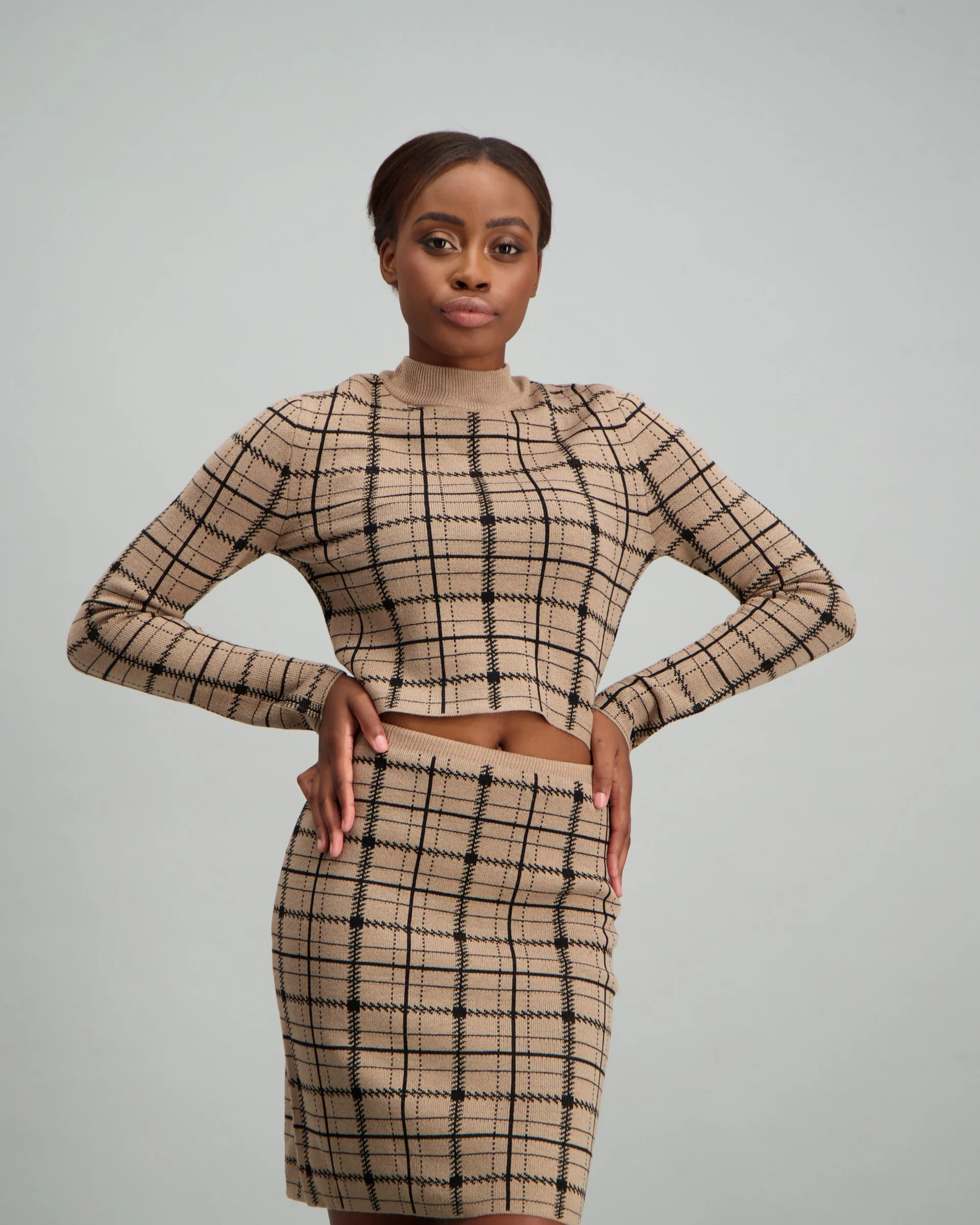 Jacquard Turtle Neck Set - Stone