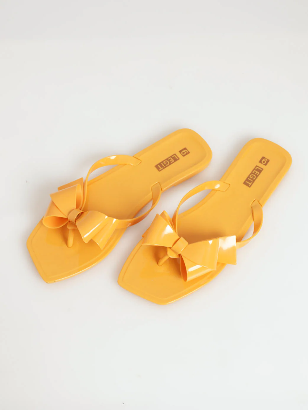 Jelly Thong Sandal With Elaborate Bow - Mustard