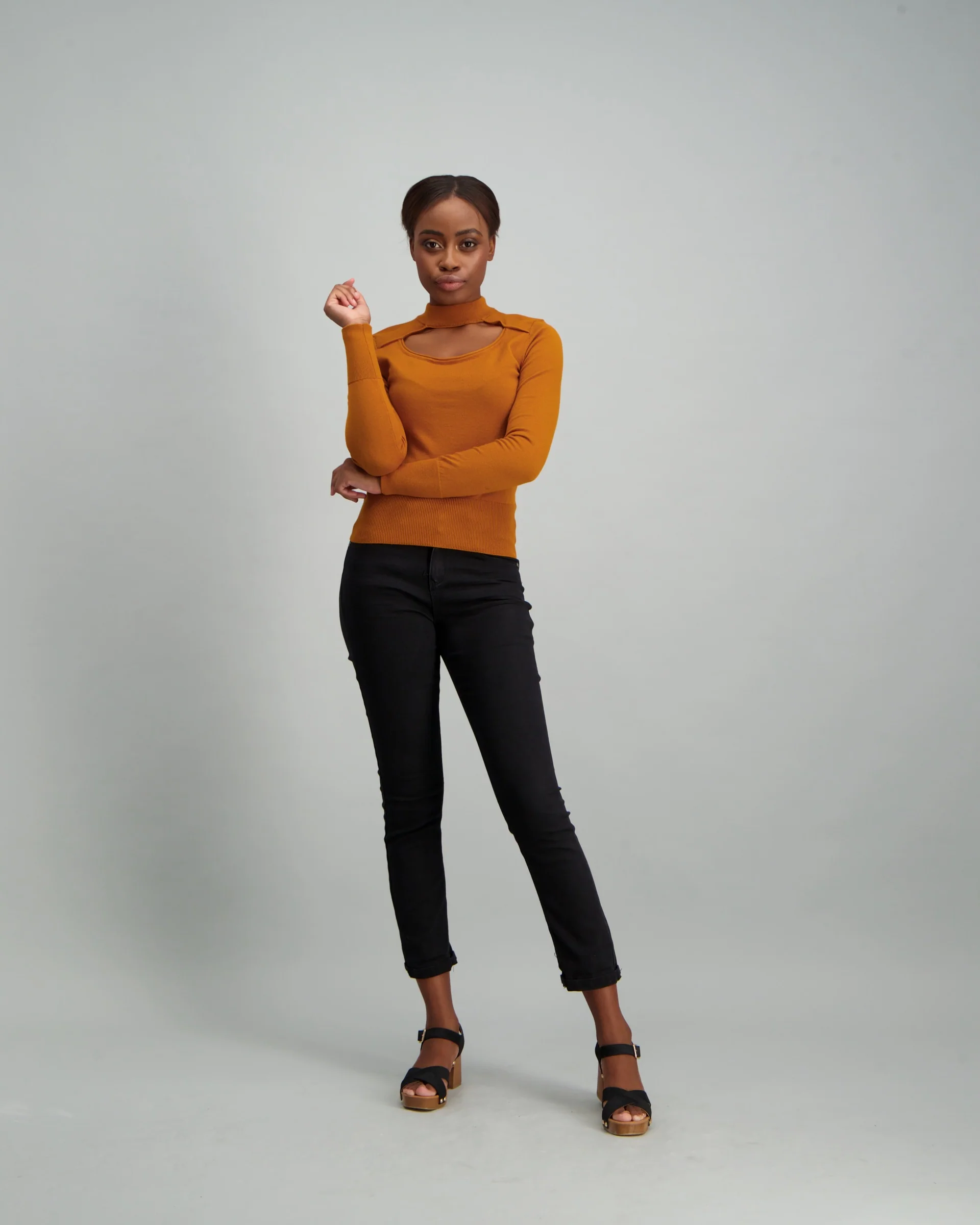 Keyhole Pullover with Button Detail - Mustard - Image 2