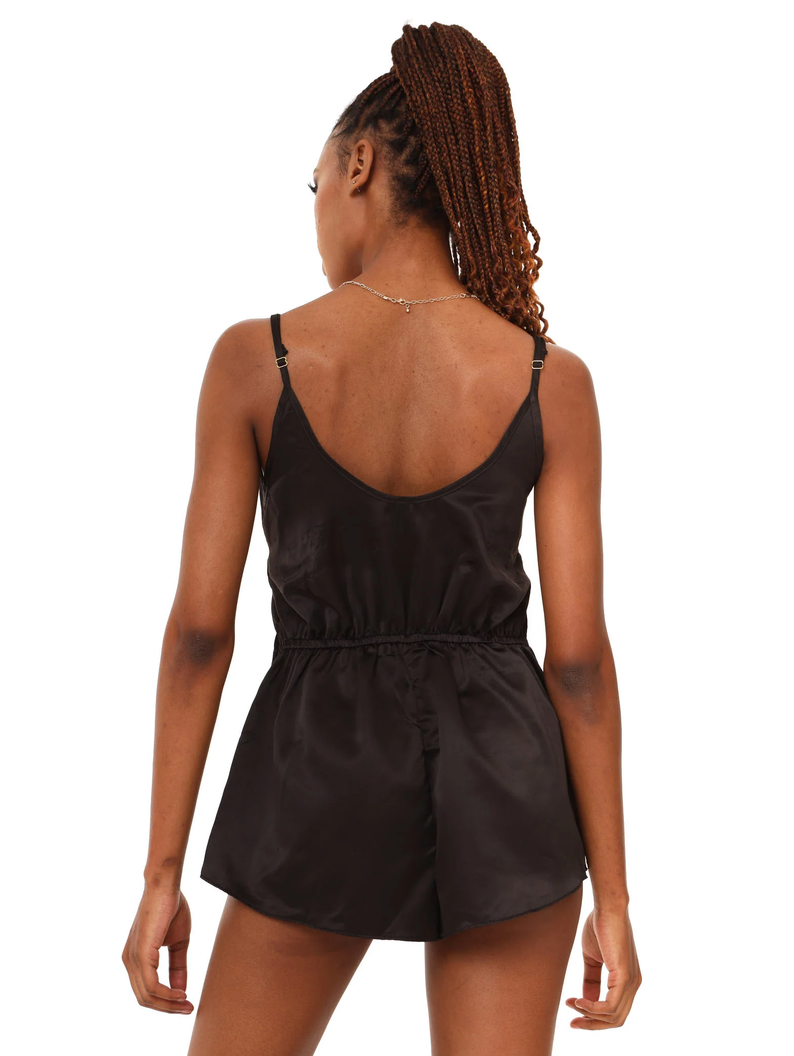 Keyhole Tie Up Teddy Sleepwear - Black - Image 4