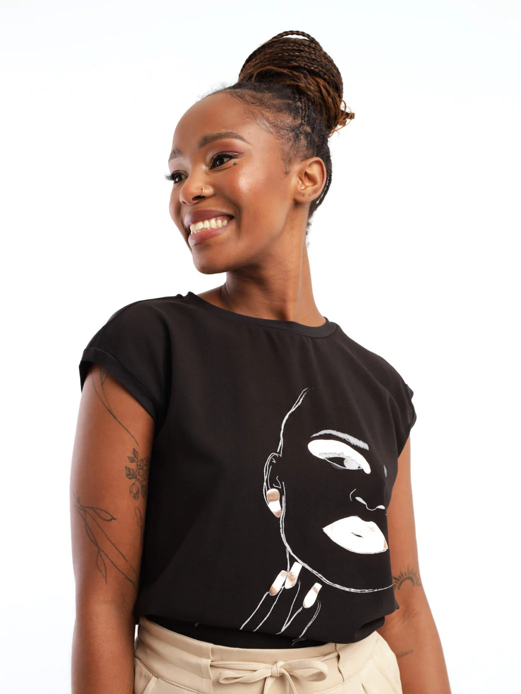 Knit Woven Combo Icon Top - Black - Image 3