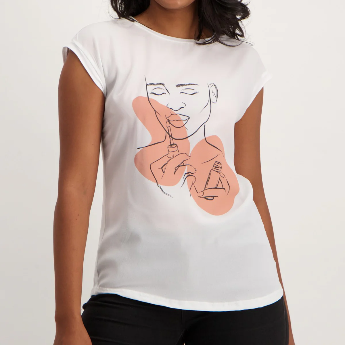 Knit Woven Lips Tee - White