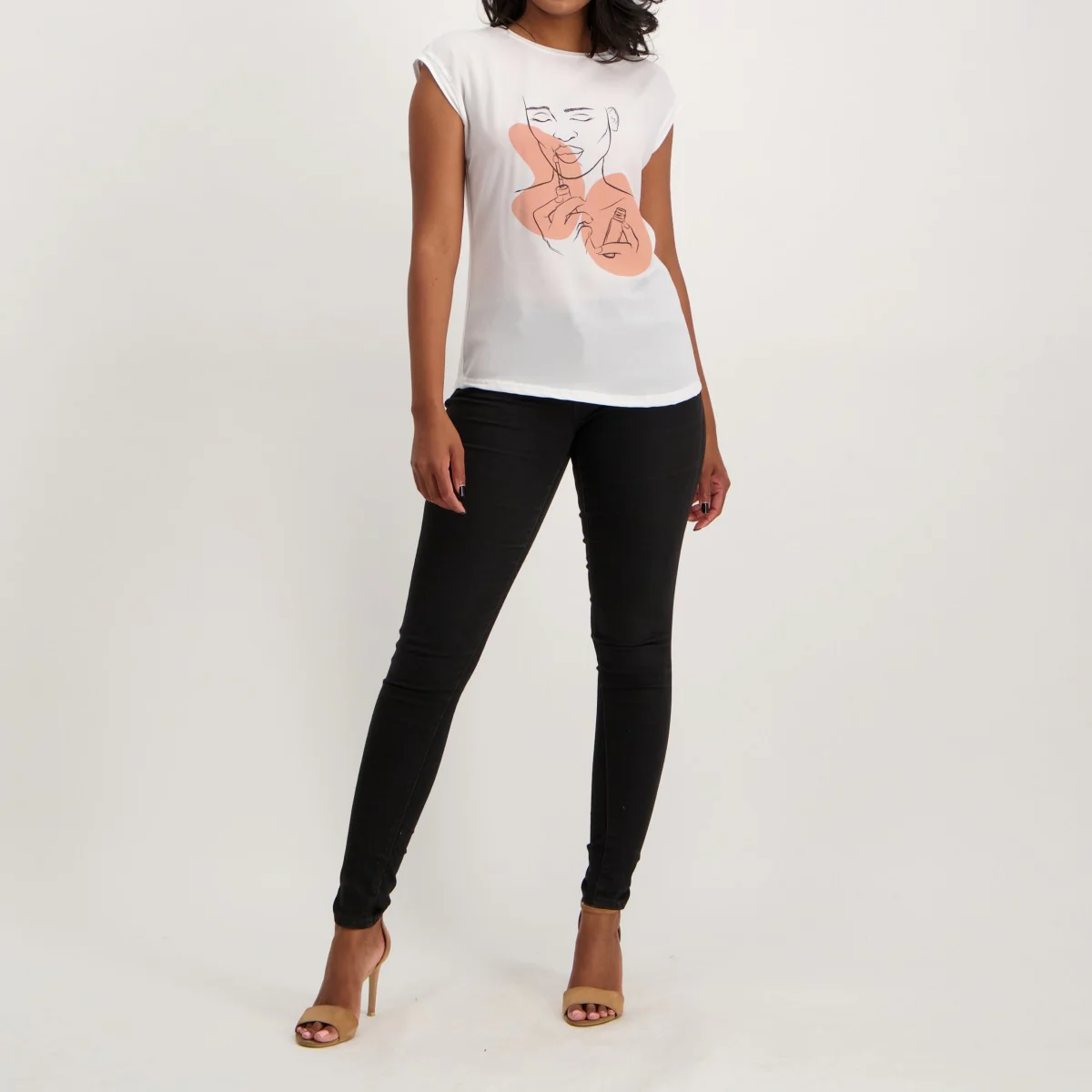 Knit Woven Lips Tee - White - Image 2