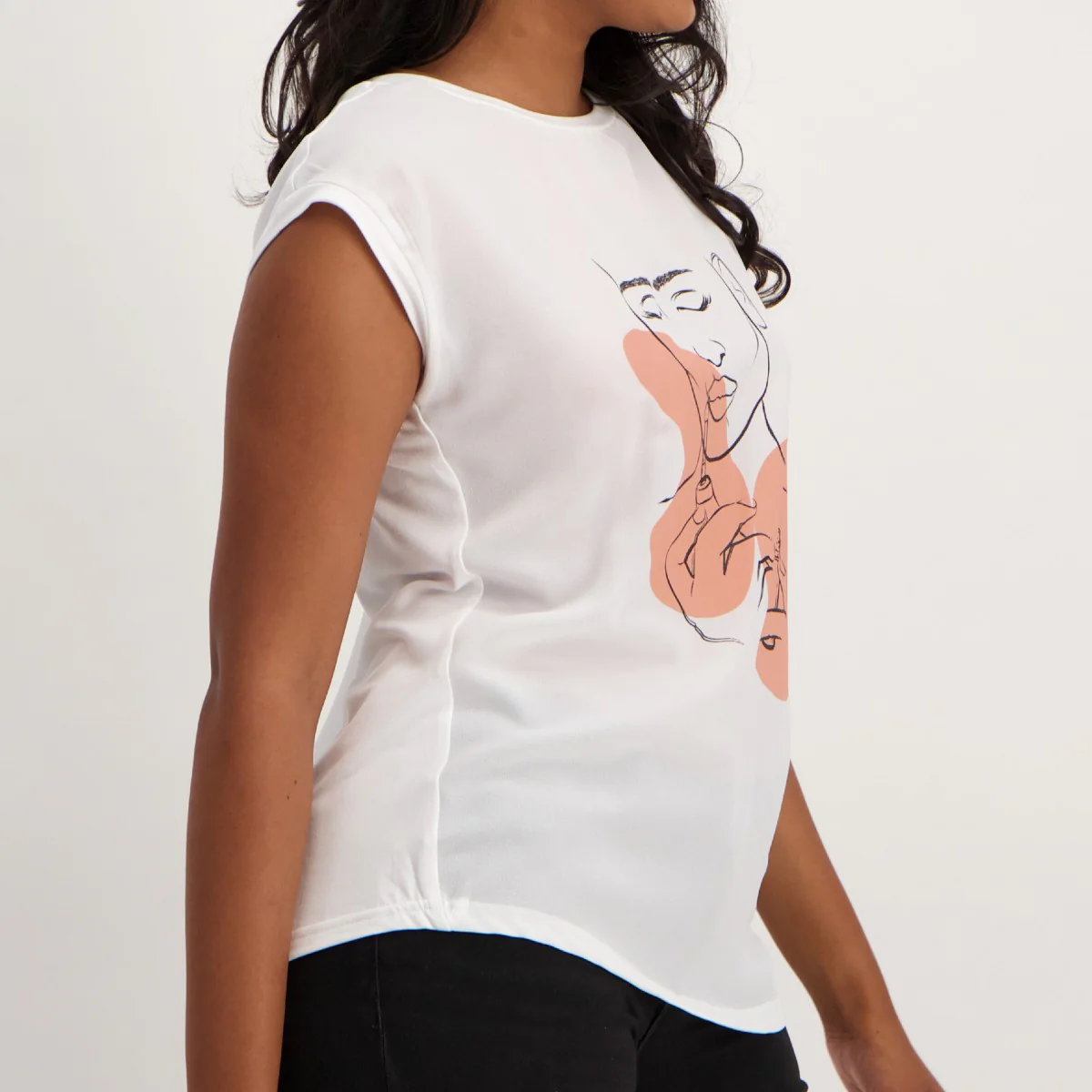 Knit Woven Lips Tee - White - Image 3