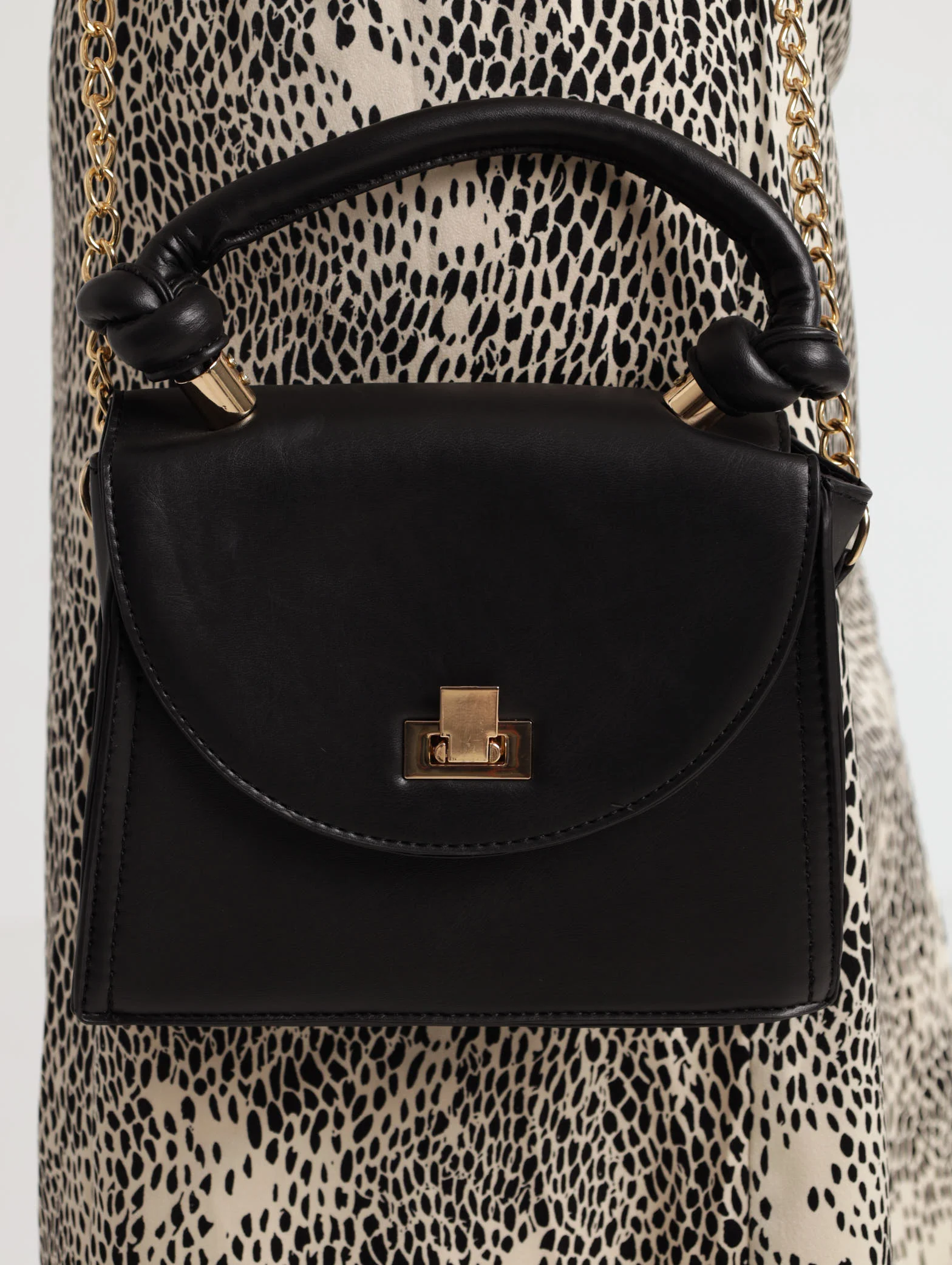 Knotted Handle Satchel Bag - Black