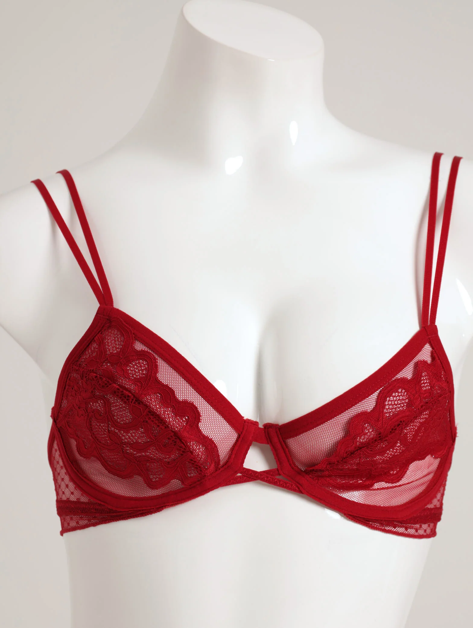 Lace/Dobby Soft Cup Bra - Red