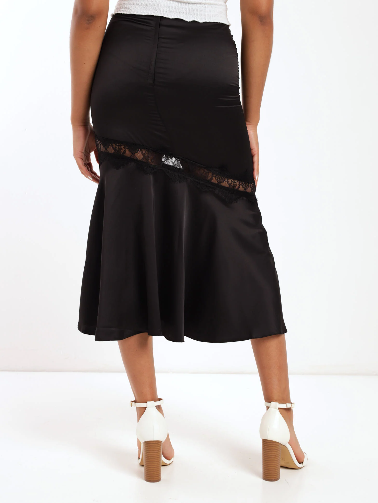 Lace Inset Midi Skirt - Black - Image 4