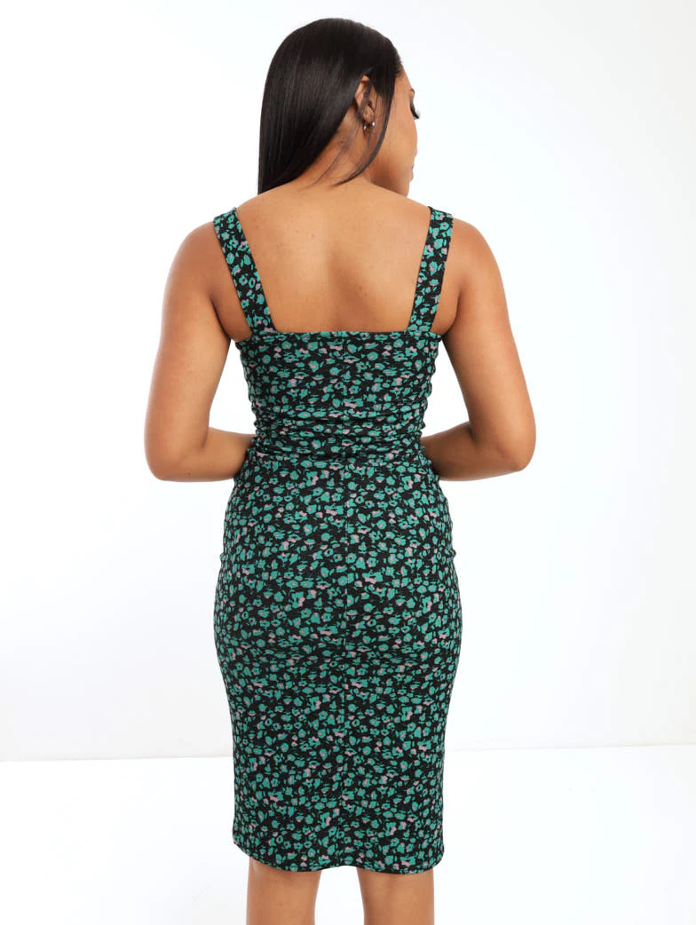 Lace Trim Bodycon Dress - Floral - Image 3