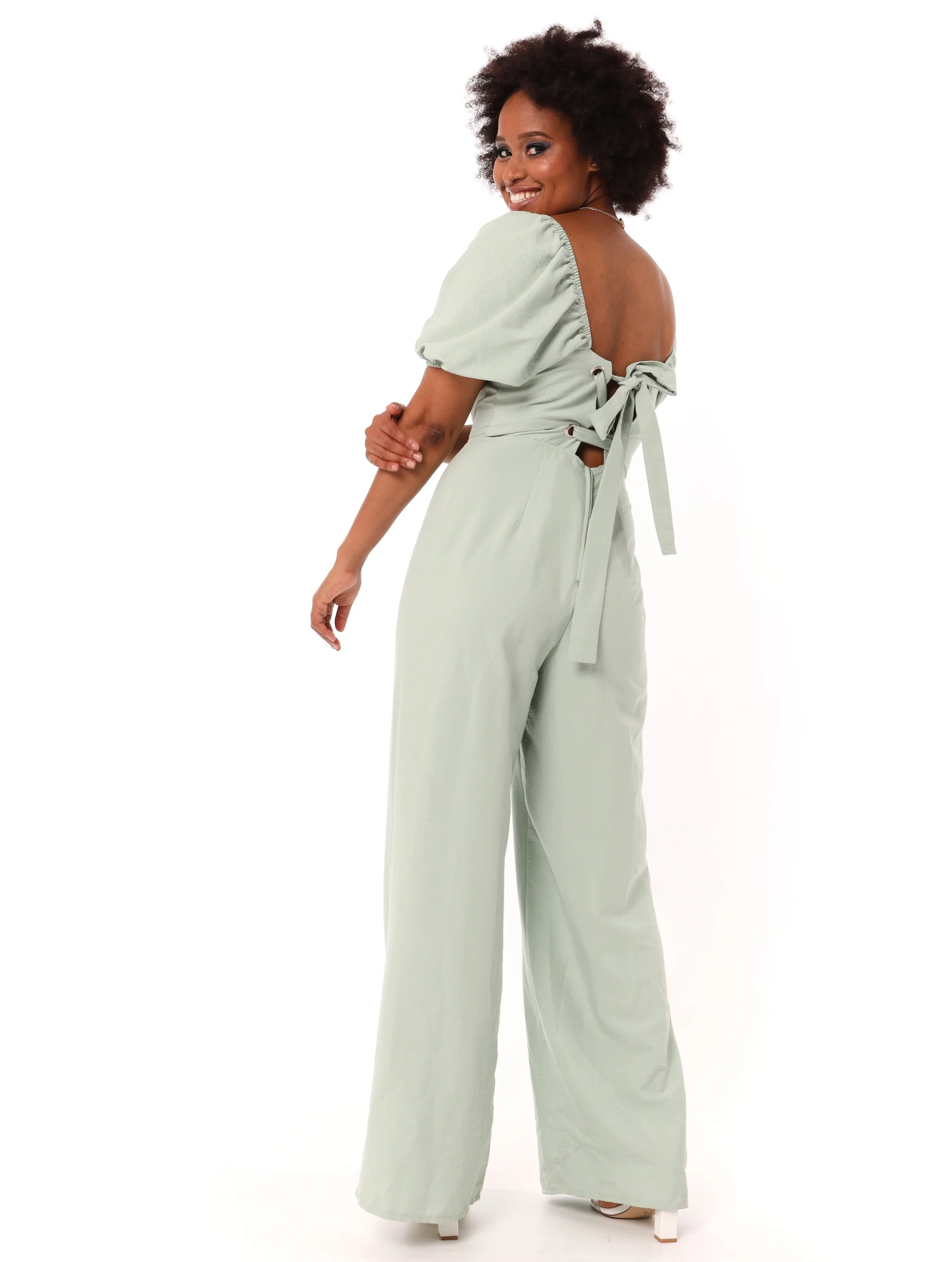 Lace Up Jumpsuit - Sage - Image 3