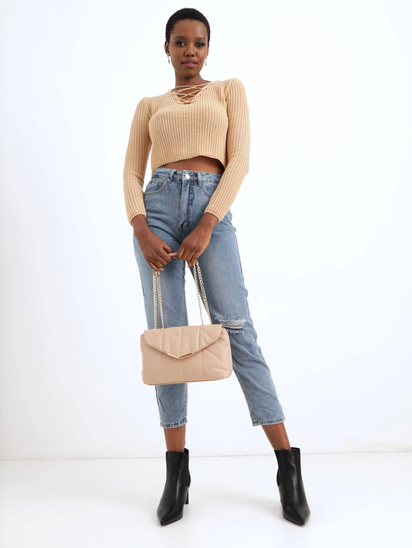 Lace Up Pullover - Stone - Image 2