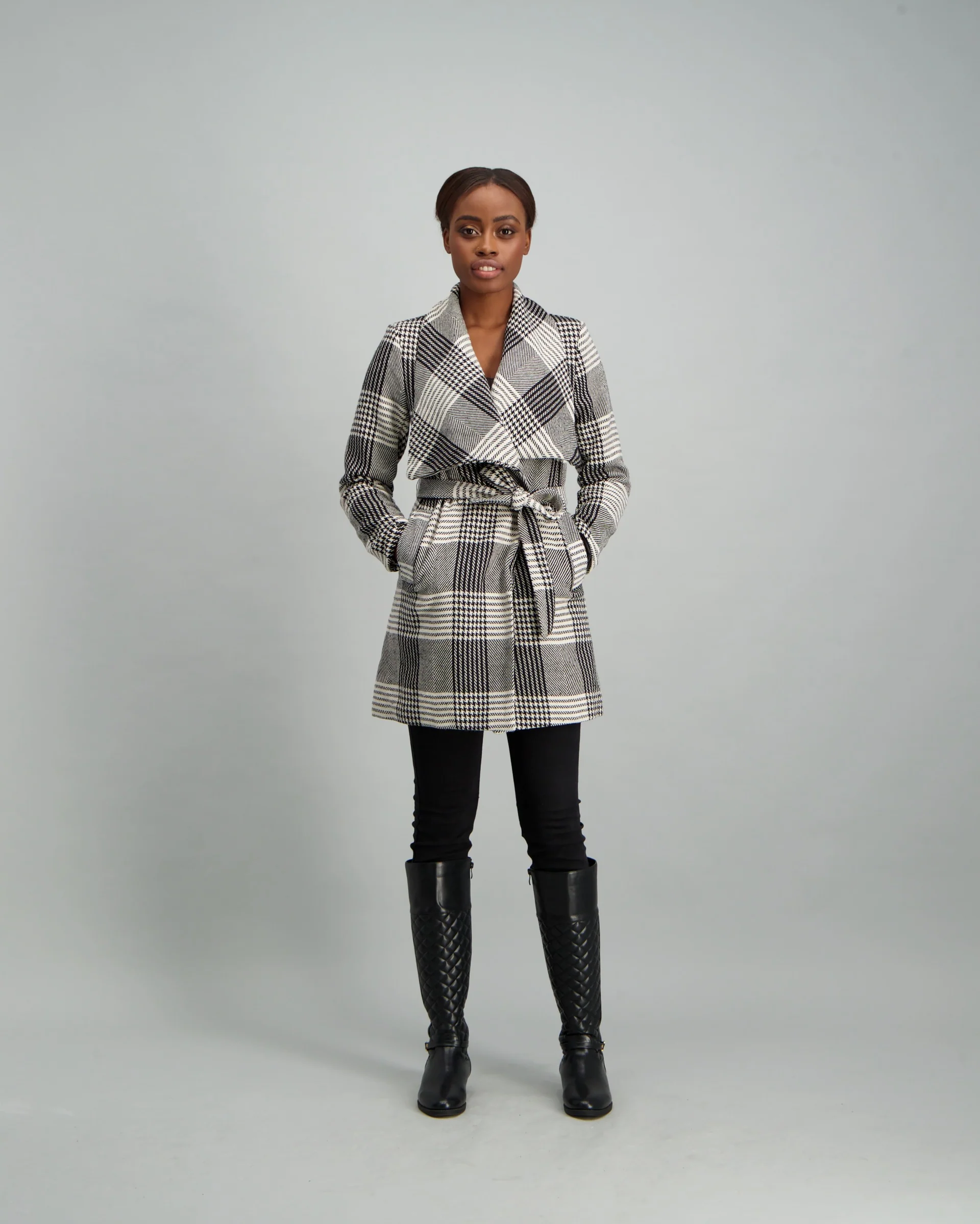 Large Check Jacquard Coat - Black/White - Image 2