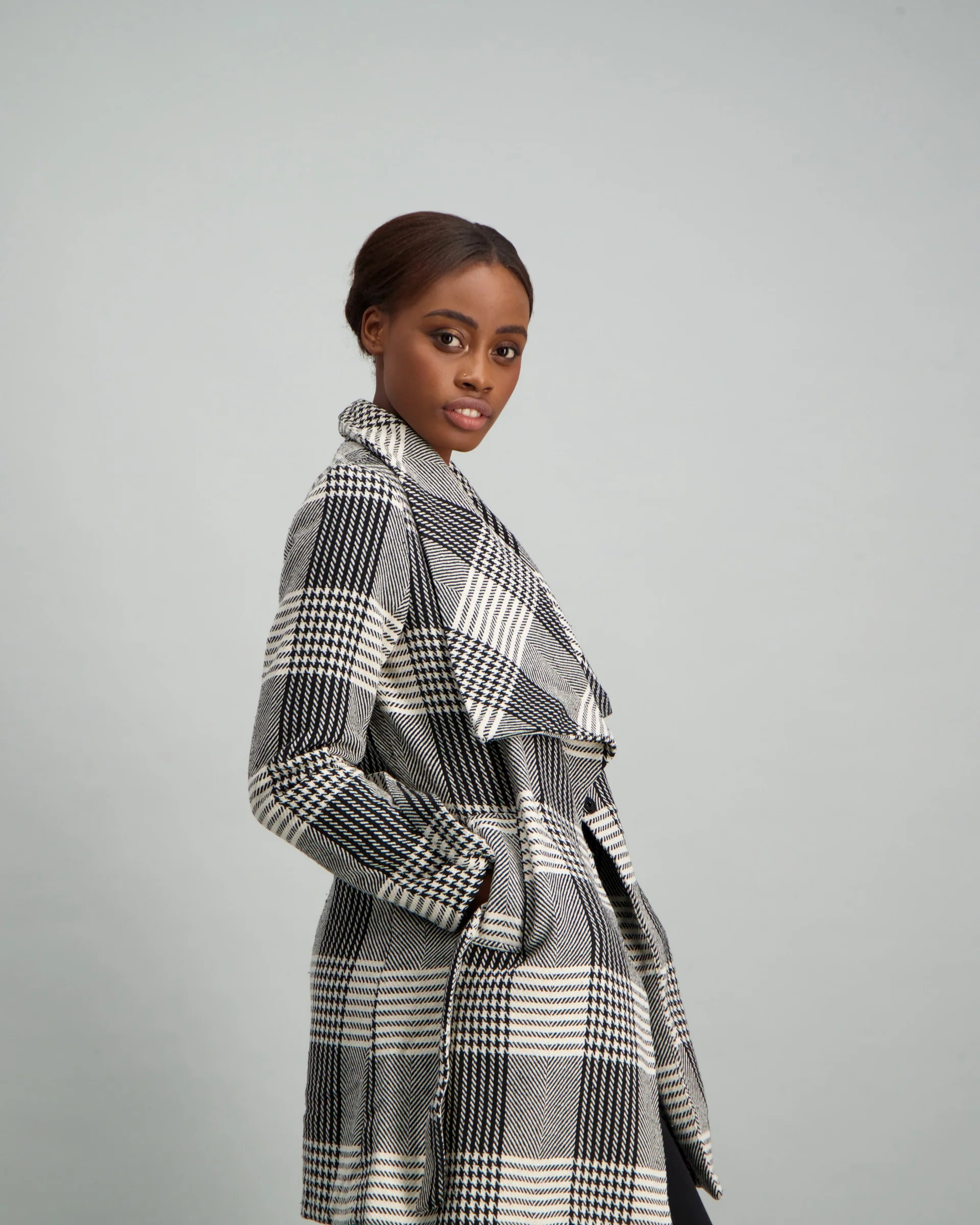 Large Check Jacquard Coat - Black/White - Image 3