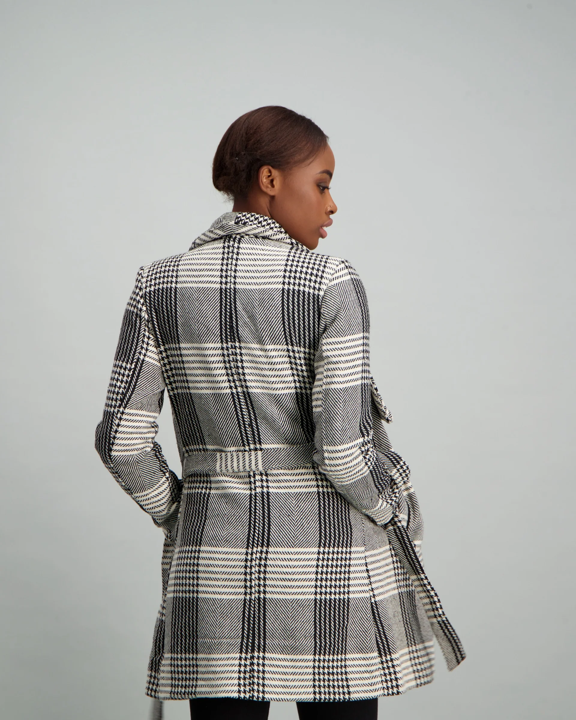 Large Check Jacquard Coat - Black/White - Image 4