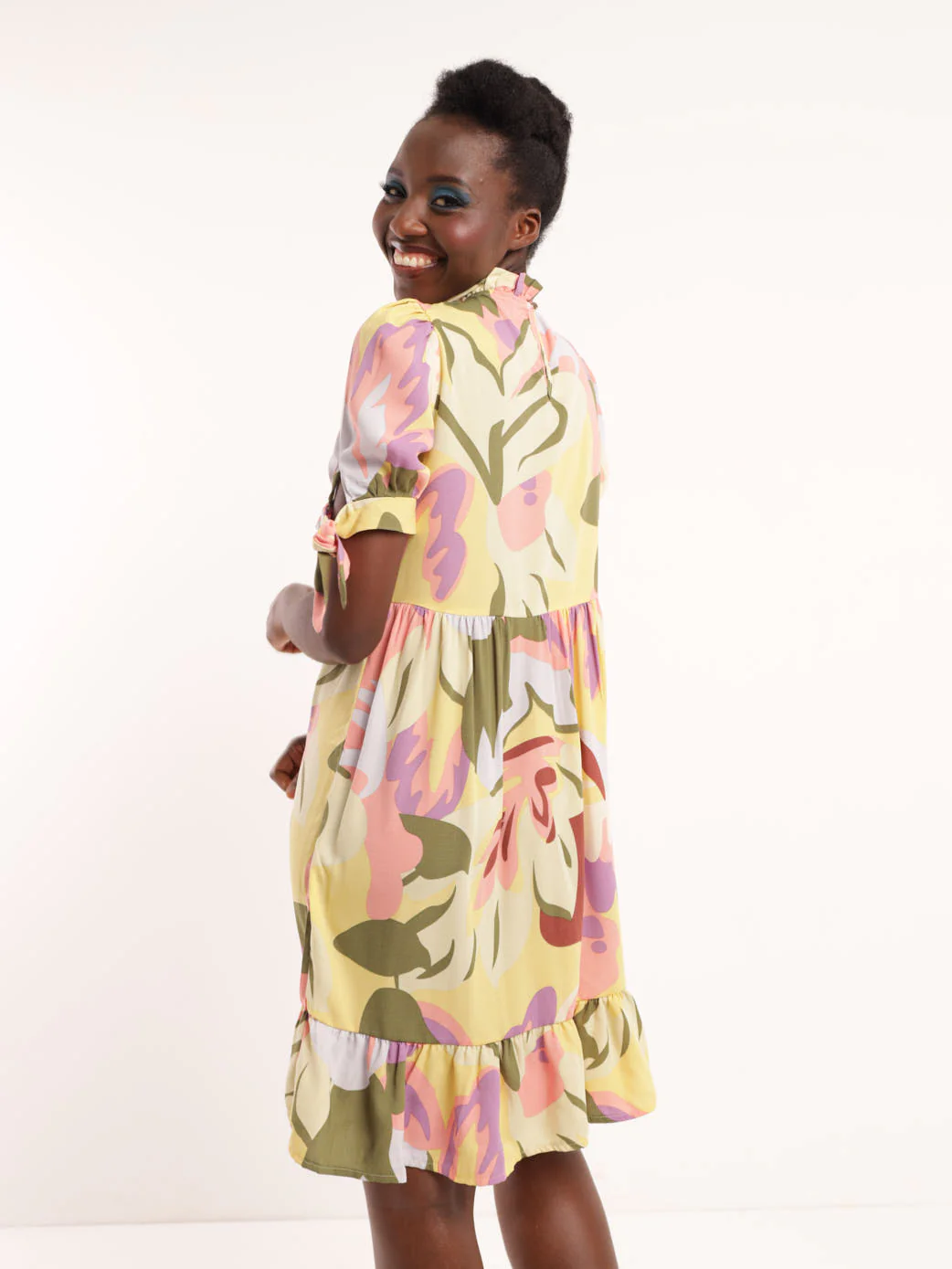 Large Floral Puff Sleeve Dress - Image 4