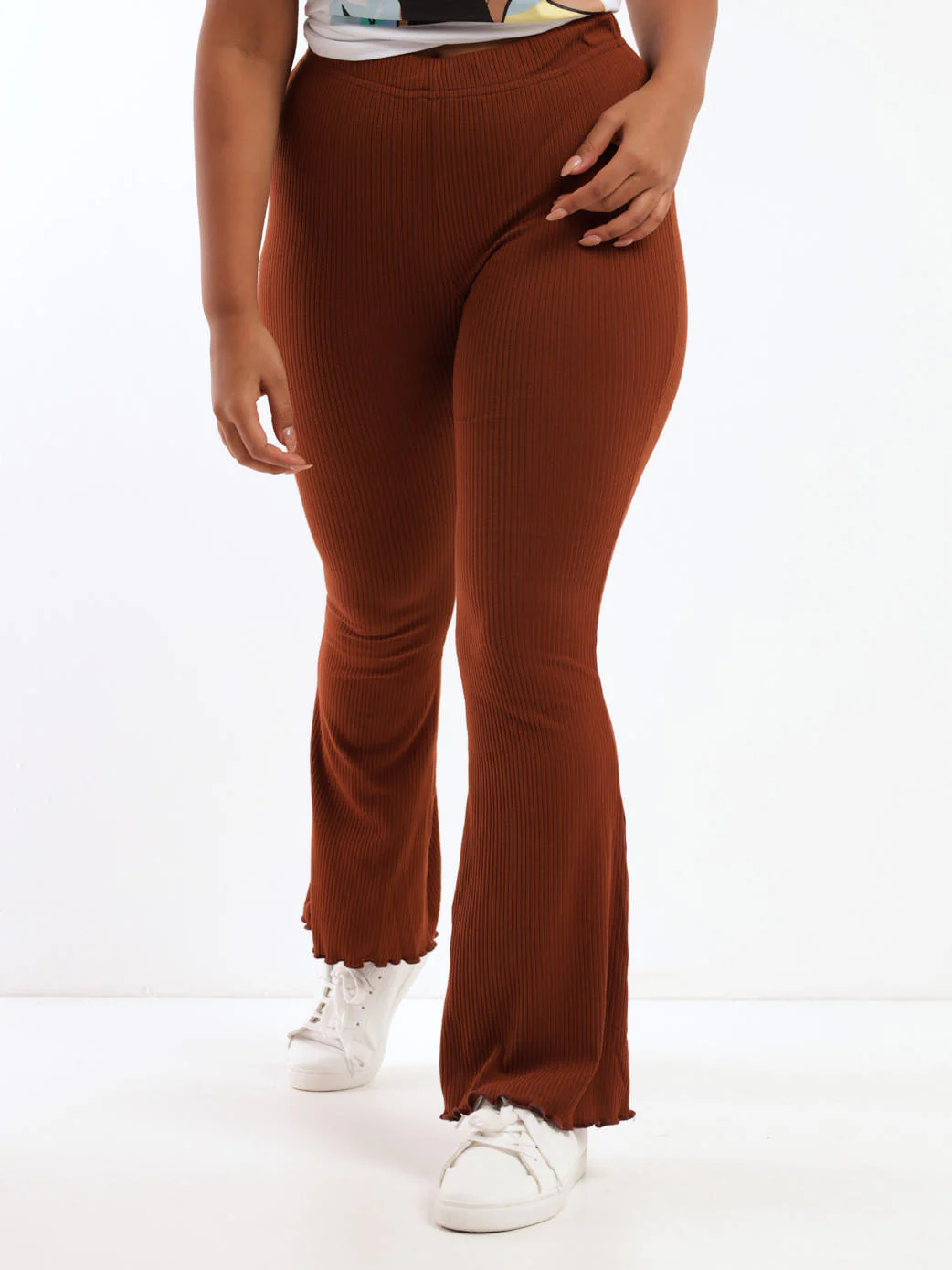 Lettuce Edge Bootleg Rib Pant - Brown