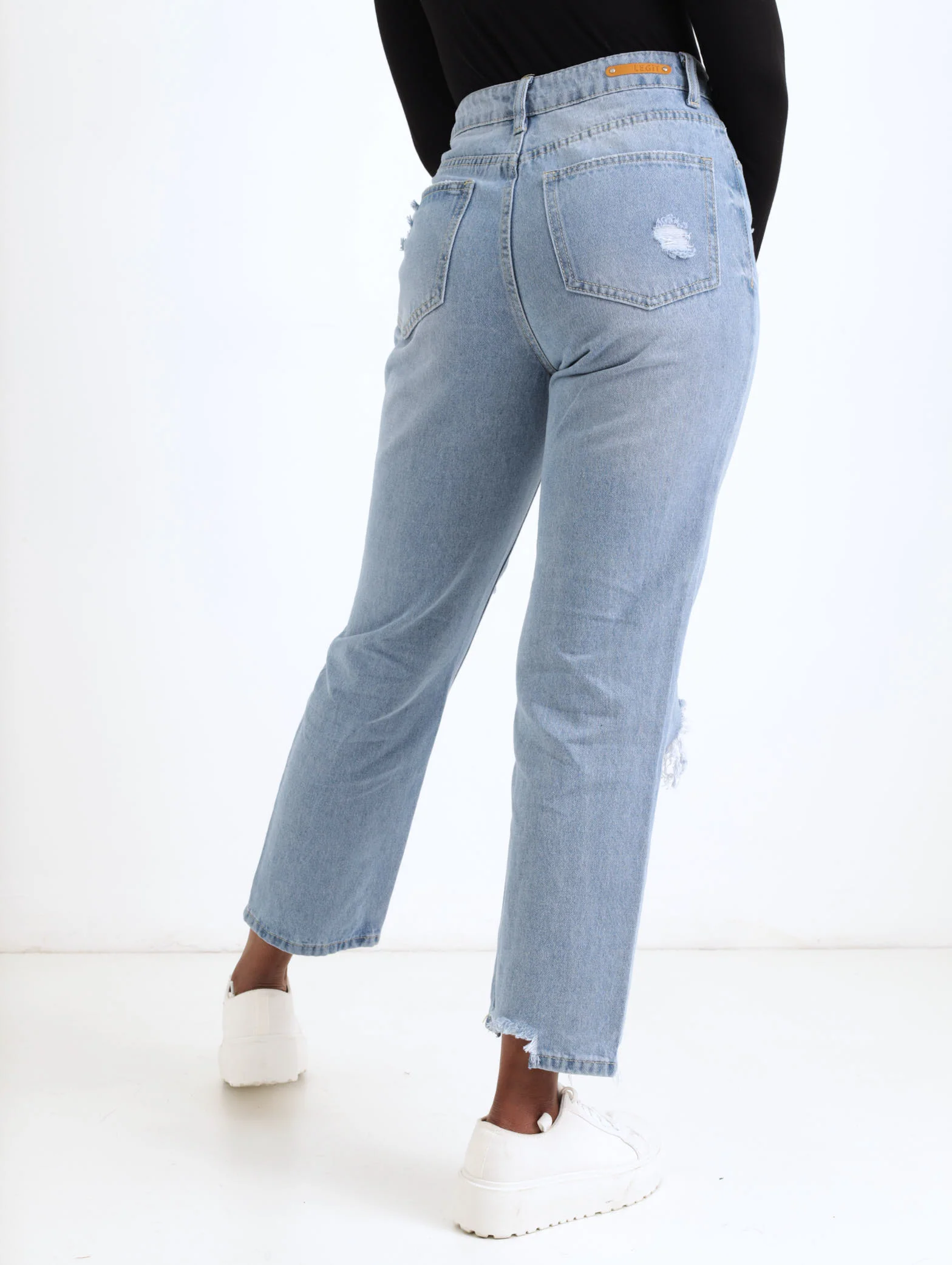 Light Stonewash Straight Leg Abraised Denim Jean - Image 3
