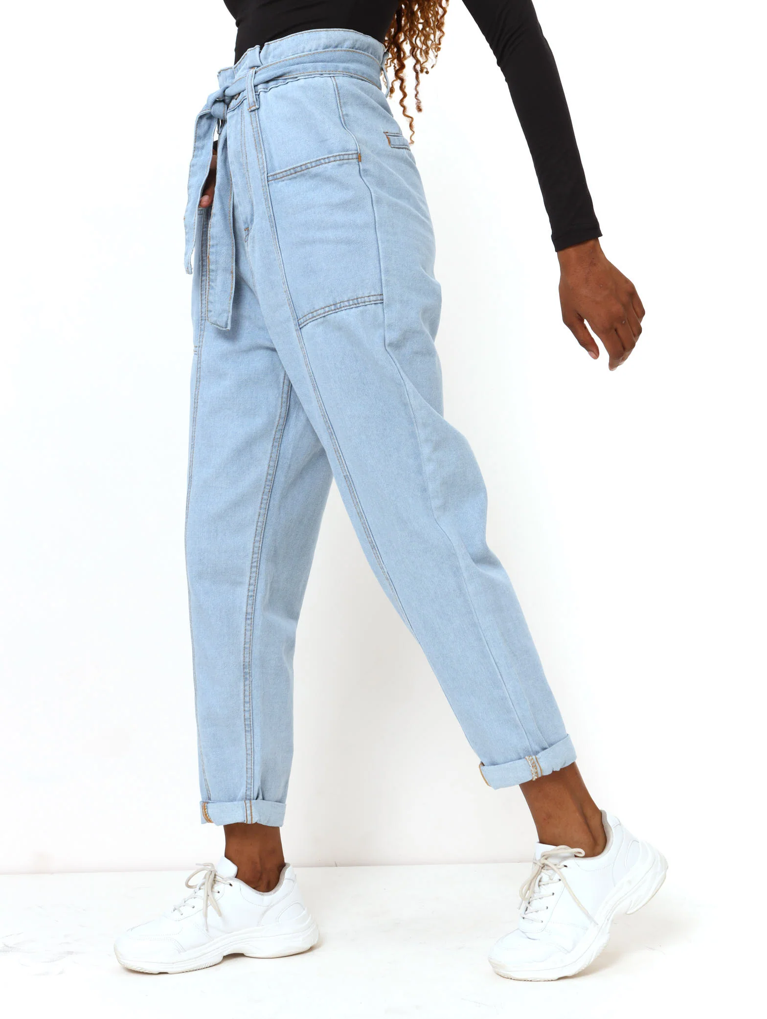 Light Wash Paper Bag Balloon Denim Jean - Image 2