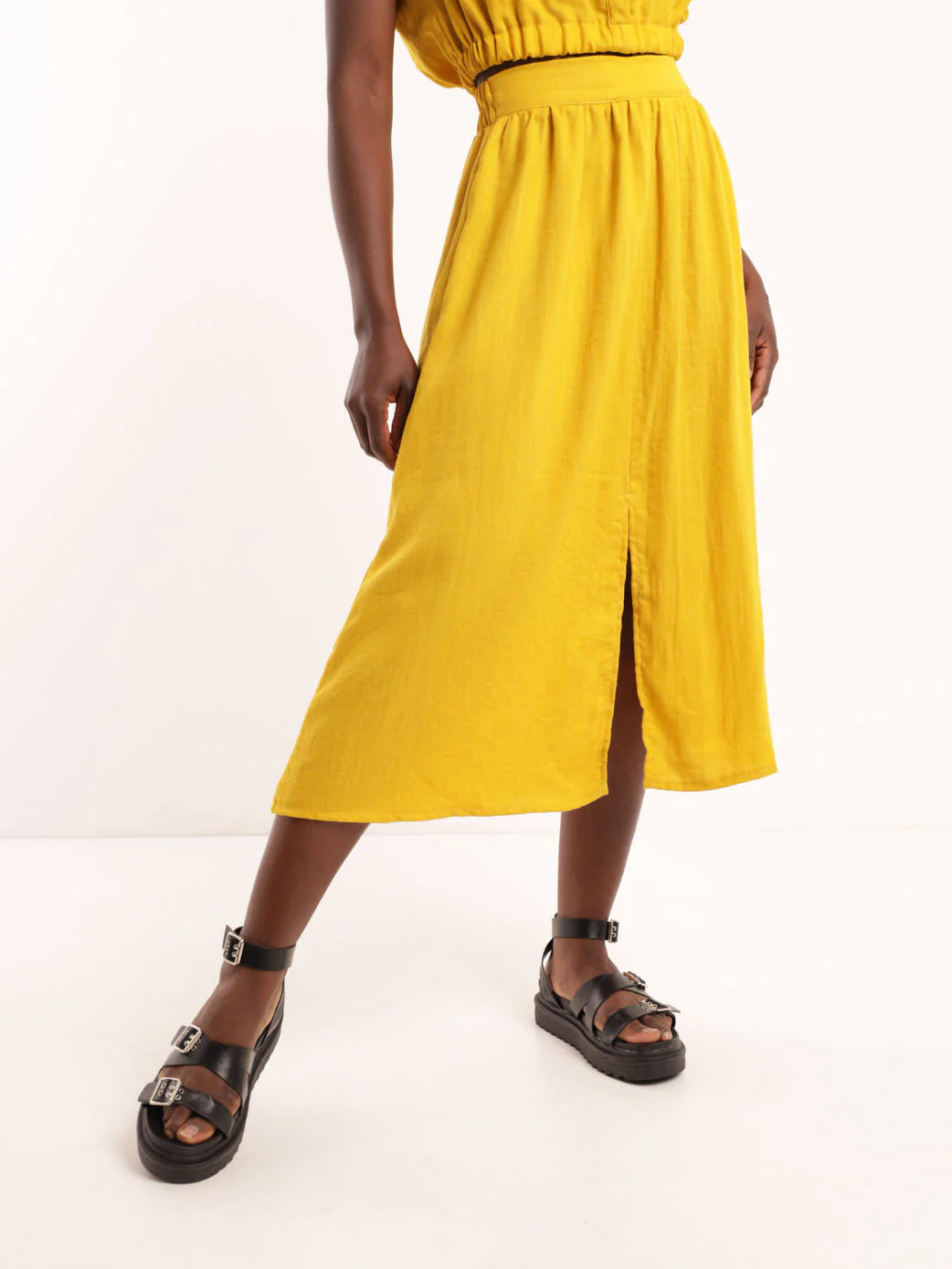 Linen Midi Skirt - Chartreuse