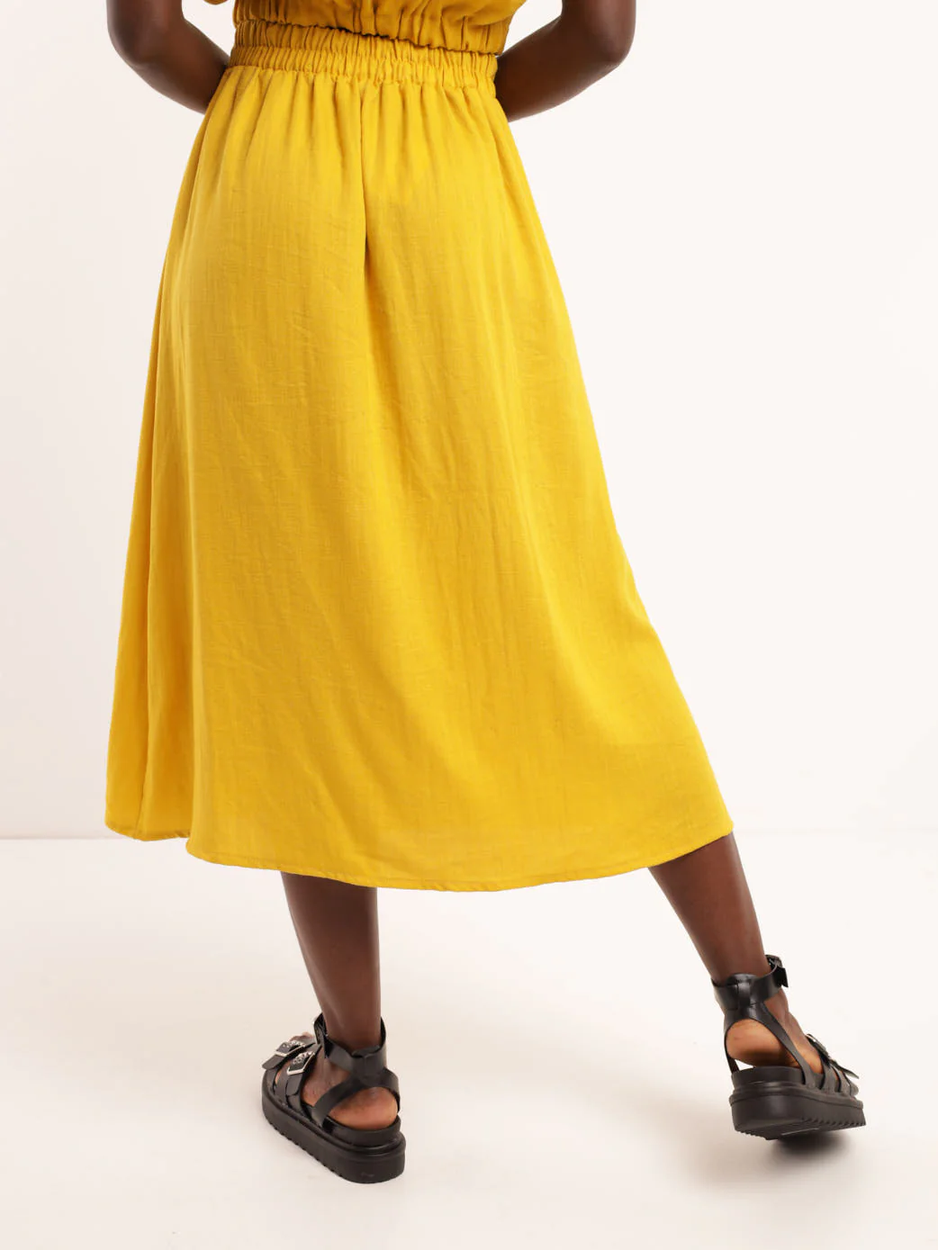 Linen Midi Skirt - Chartreuse - Image 4
