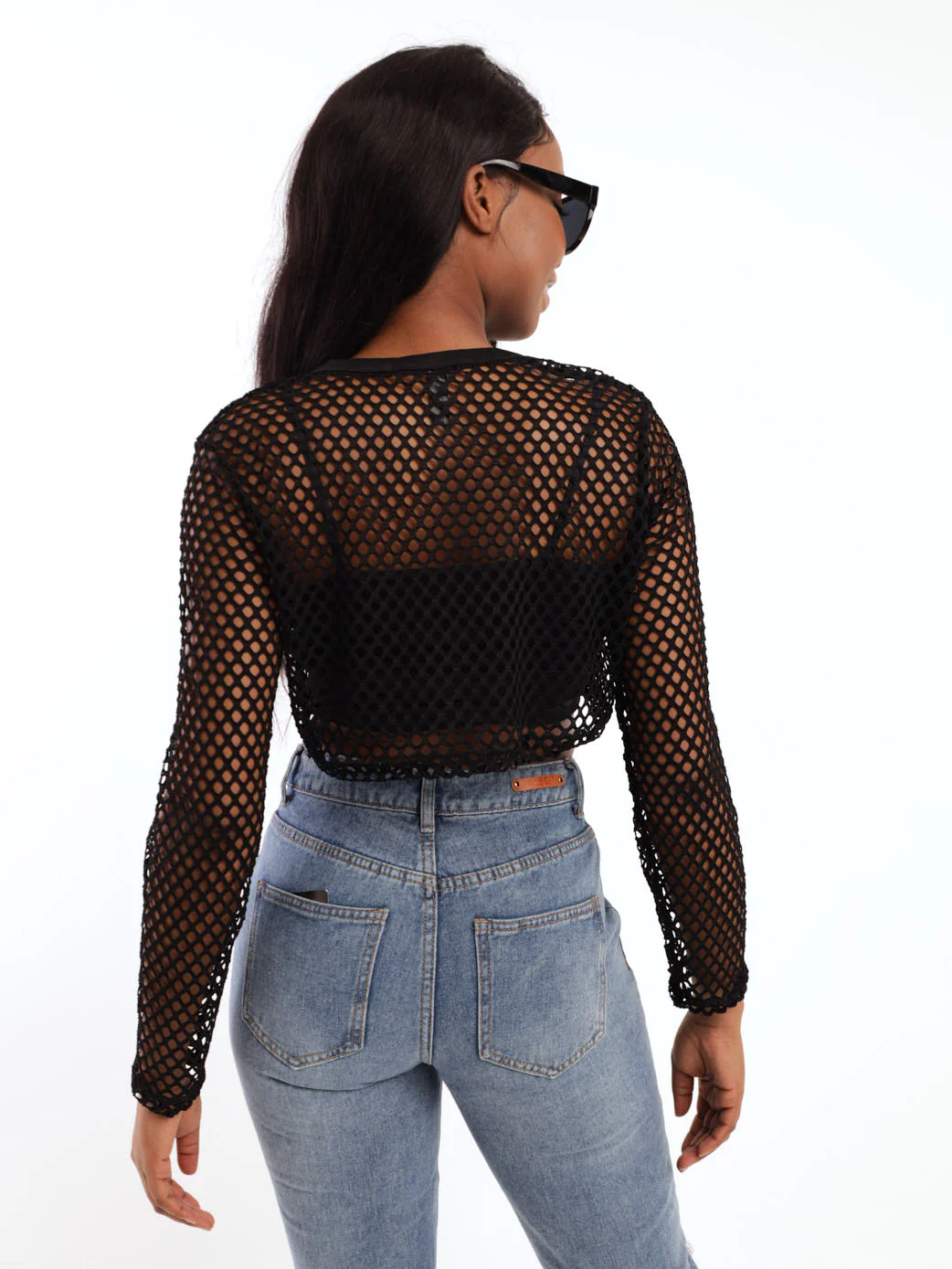 Long Sleeve Crop Top - Black - Image 4