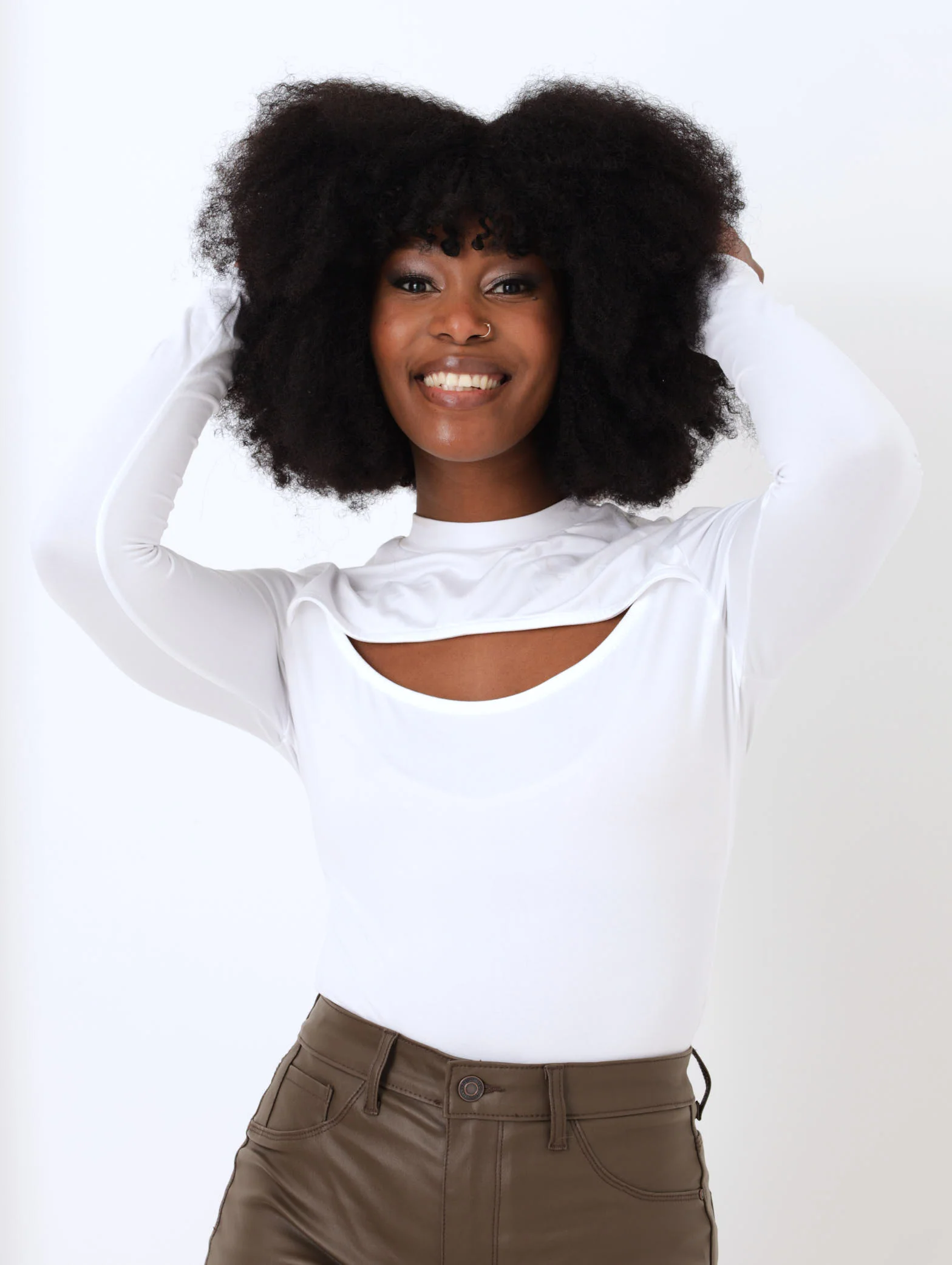 Long Sleeve Cut Out Tee - White