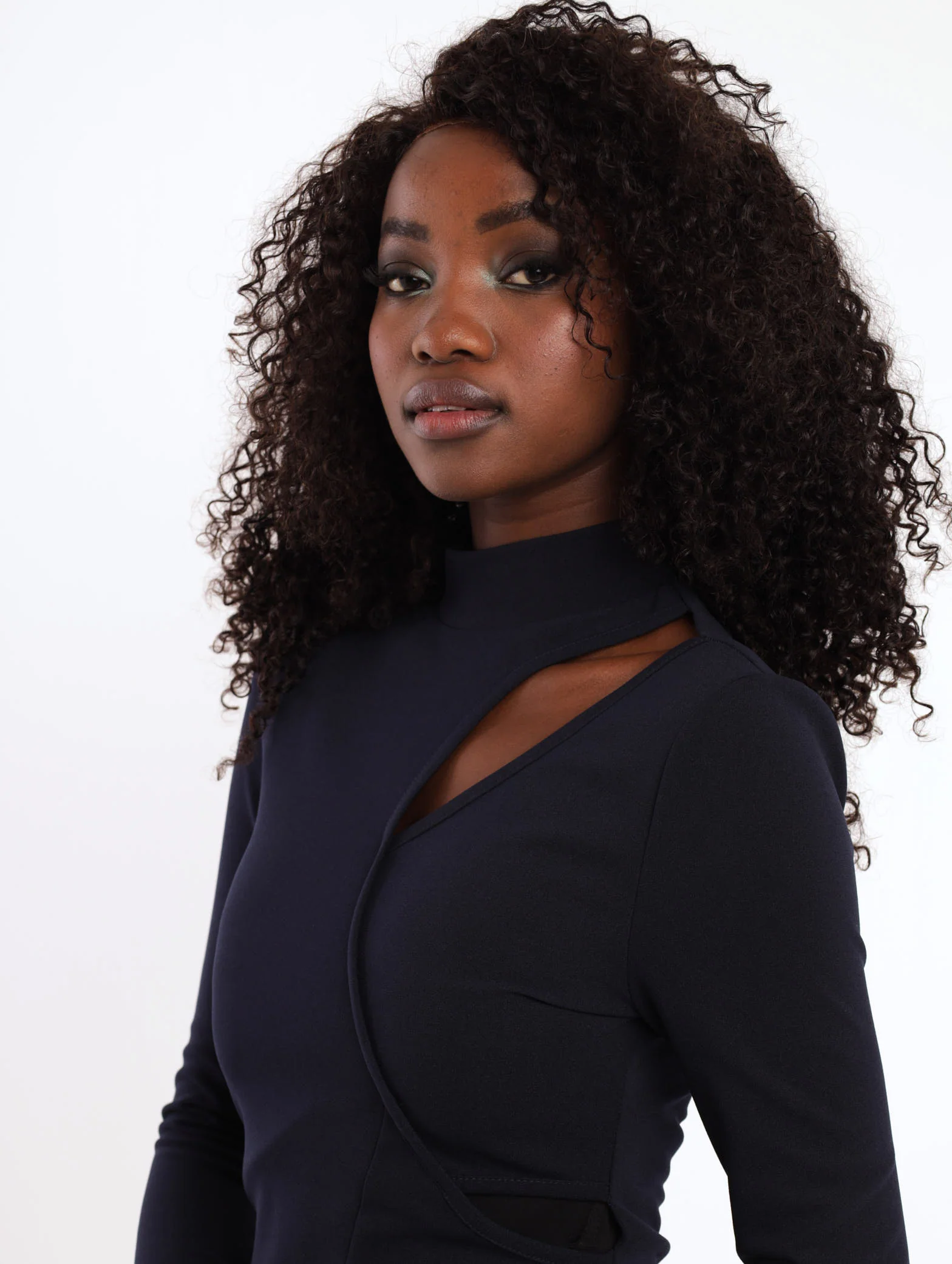 Long Sleeve Cutout Detail Dress - Navy - Image 3