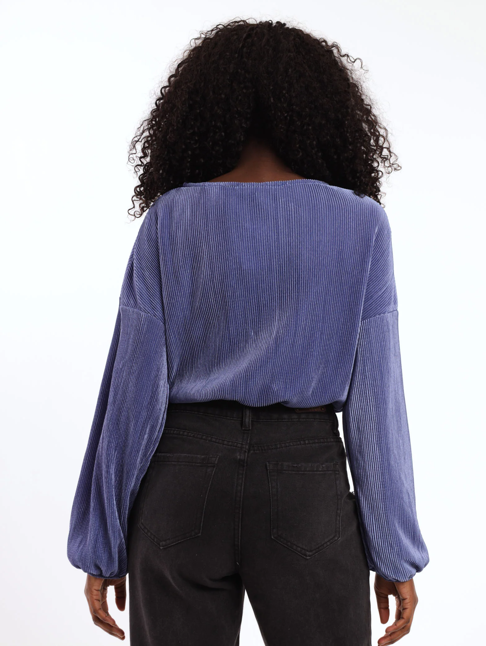 Long Sleeve Elastic Waist Top - Blue - Image 4