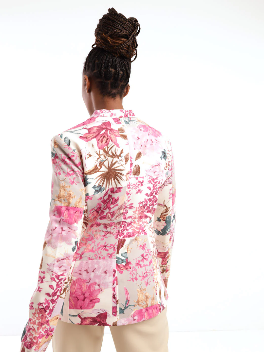 Long Sleeve Floral Printed Collarless Blazer - Floral - Image 4