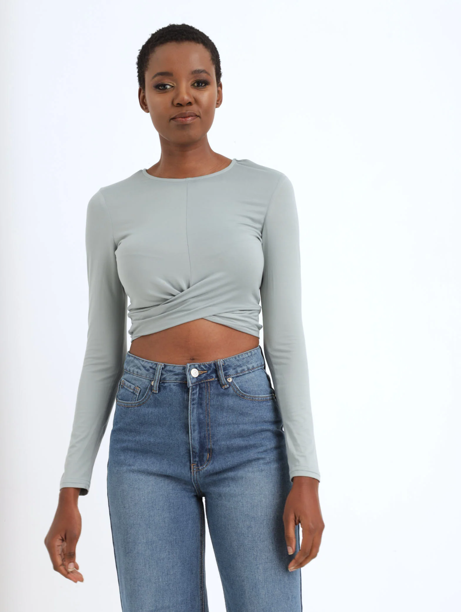 Long Sleeve Front Twist Top - Sage