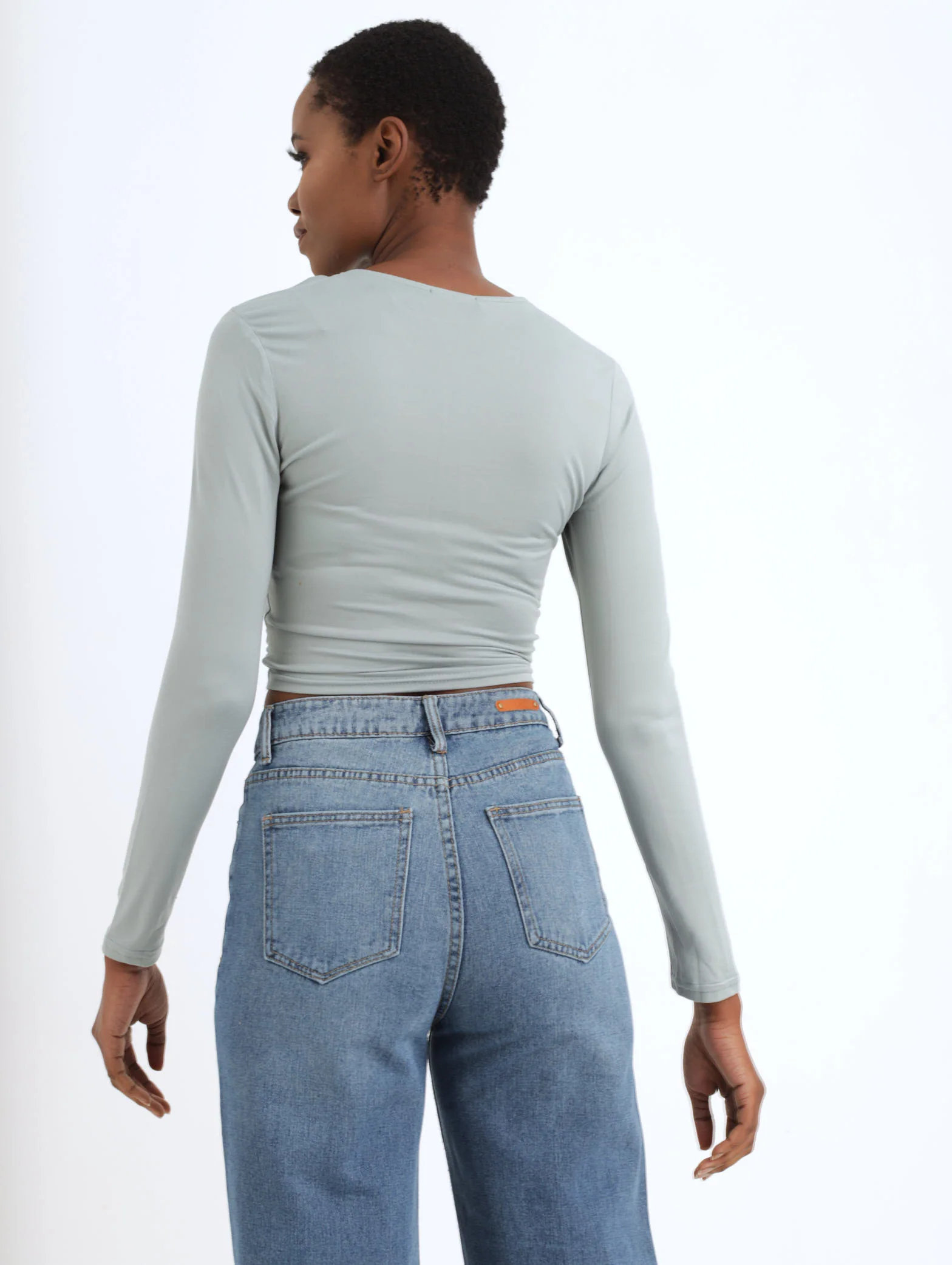 Long Sleeve Front Twist Top - Sage - Image 3