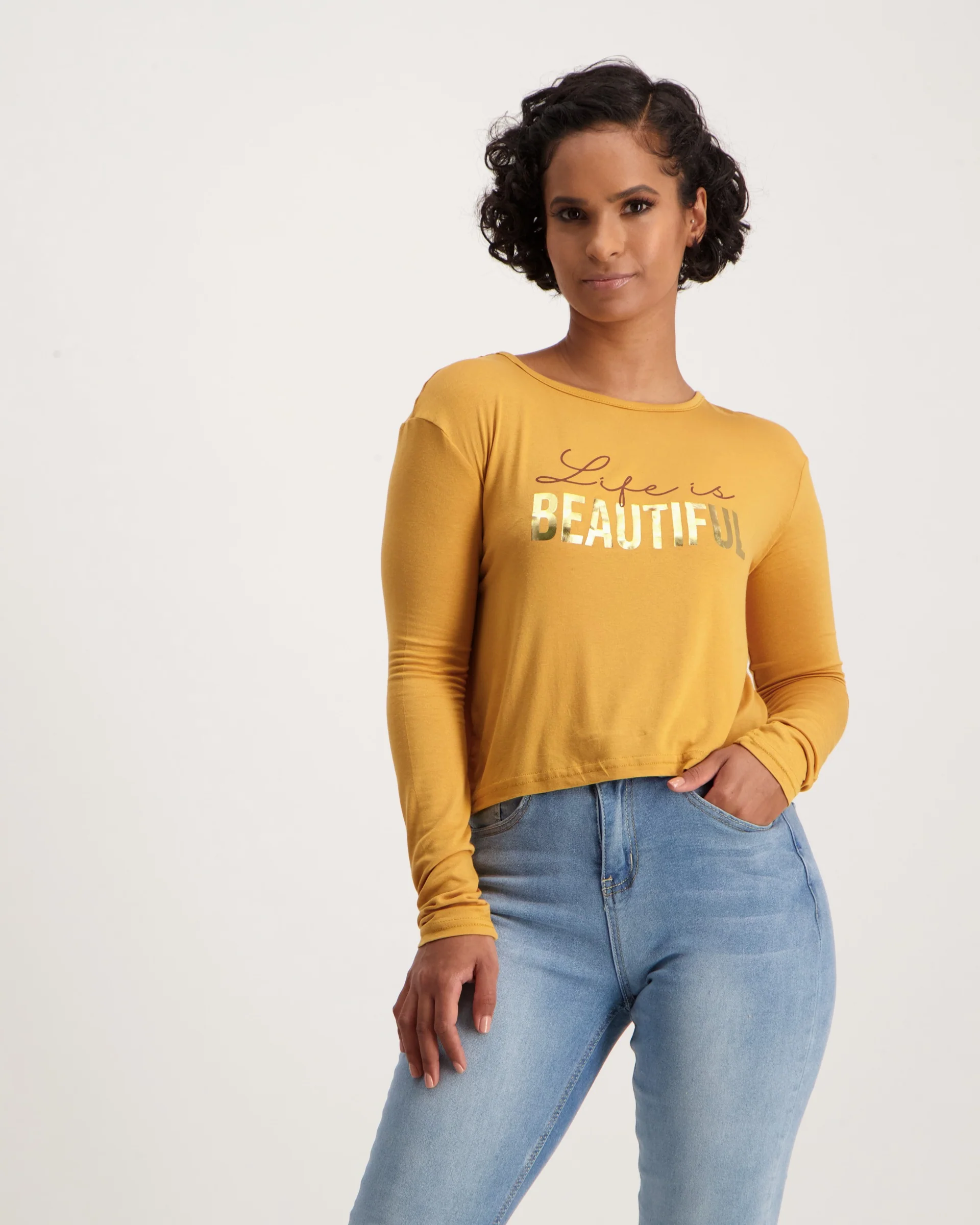 Long Sleeve Hip Grazer Screen Knit Top