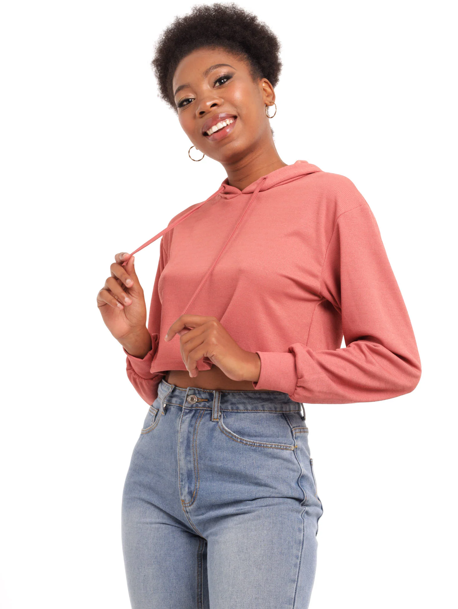 Long Sleeve Hooded Ribbed Top - Mink