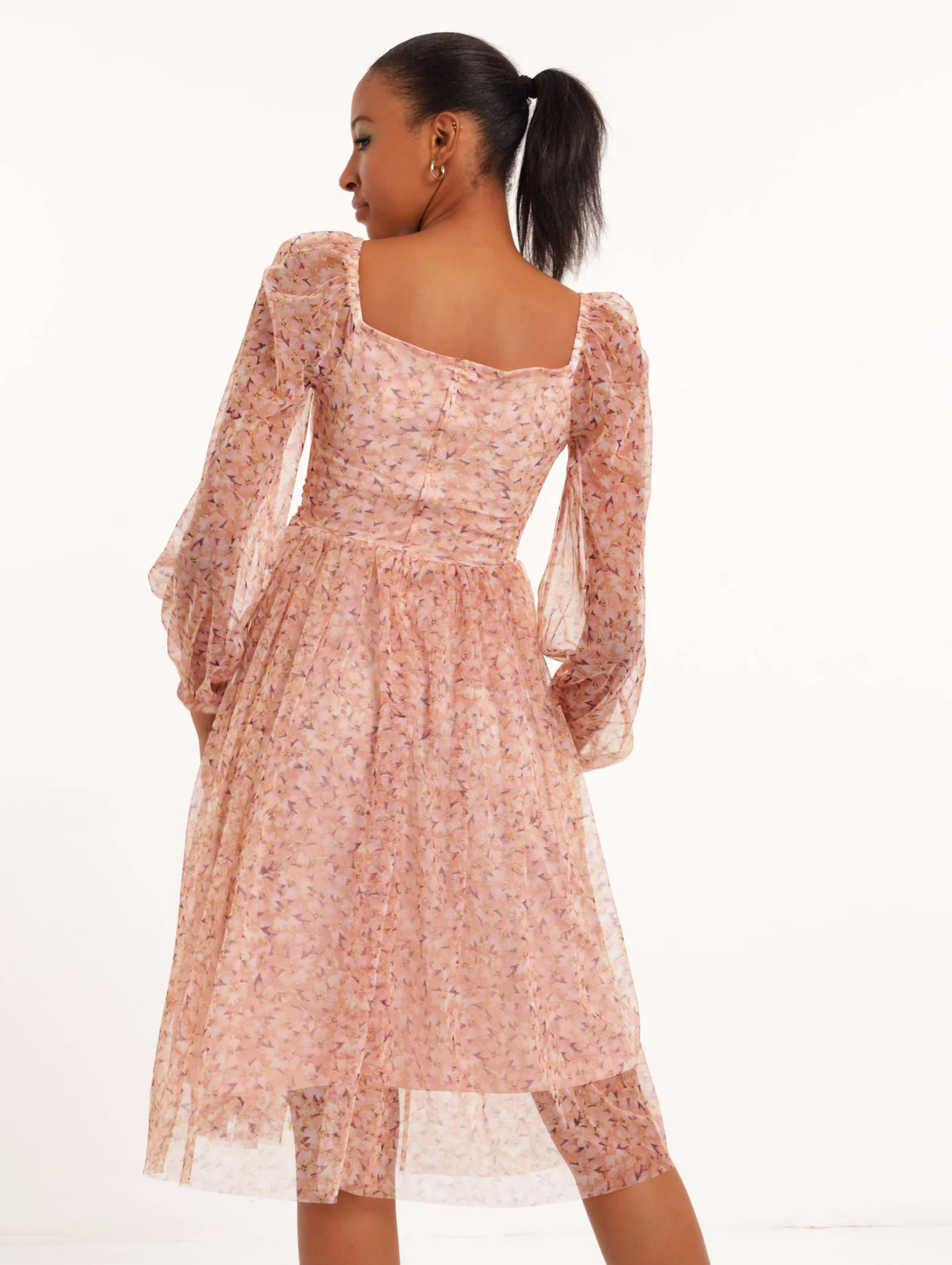 Long Sleeve Knot Front Printed Prom Dress - Image 3