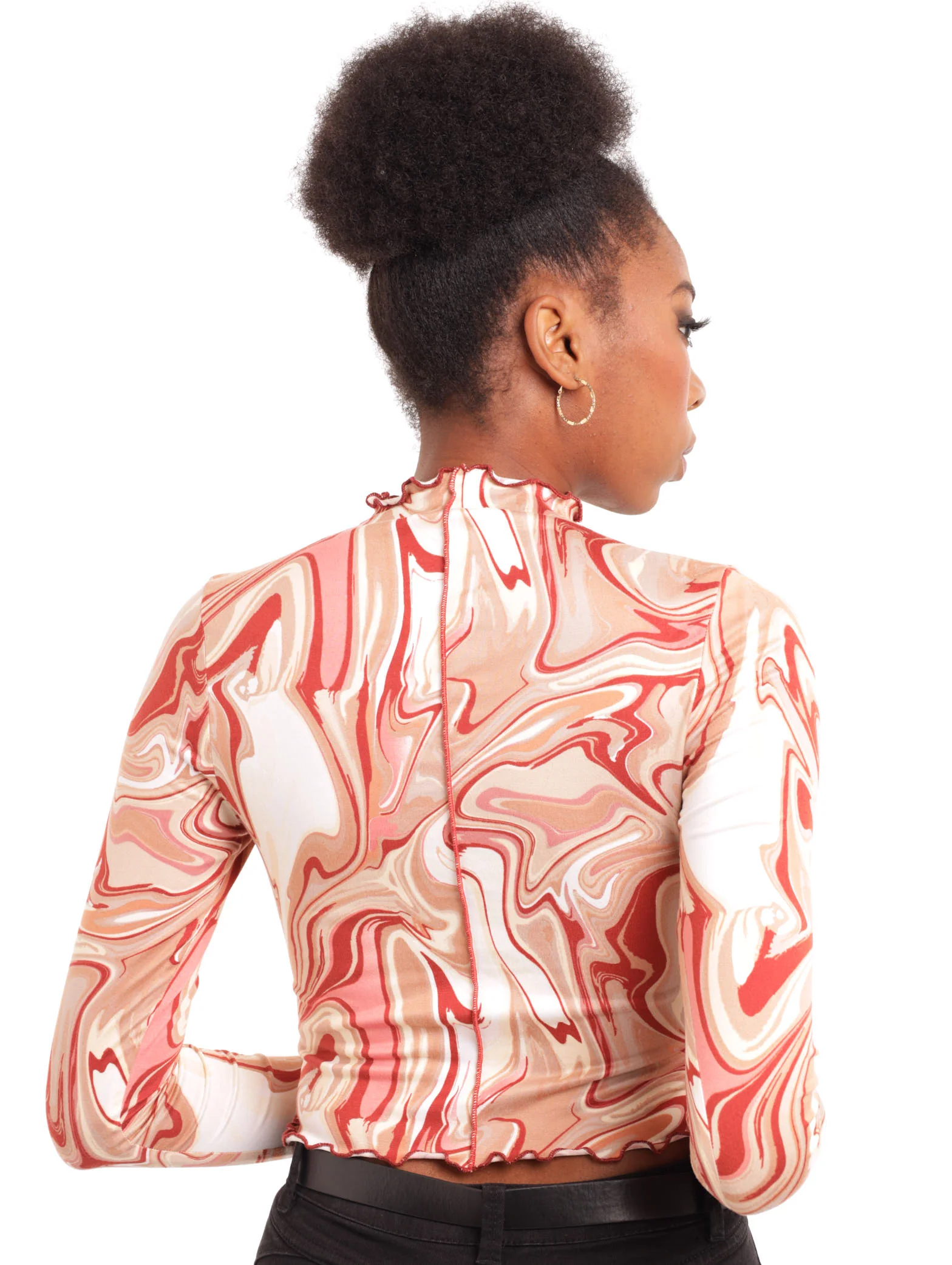 Long Sleeve Marble Lettuce Edge Top - Image 4