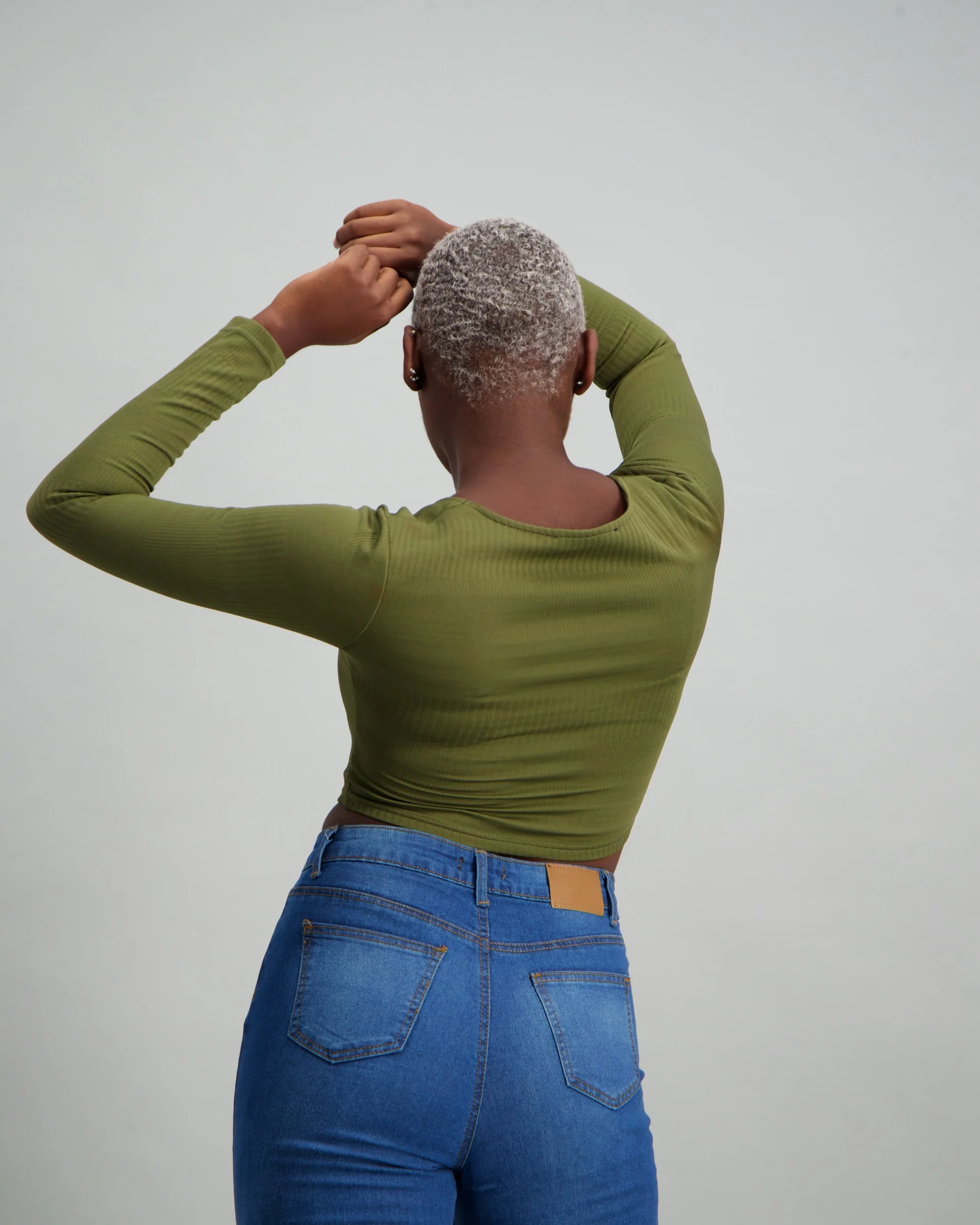 Long Sleeve Ribbed Crop Top - Fatigue - Image 4