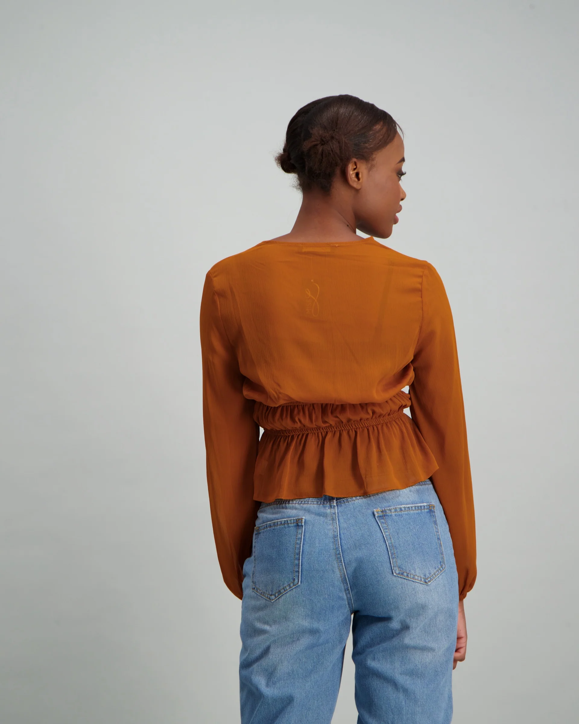 Long Sleeve Rouched Blouse - Mustard - Image 5