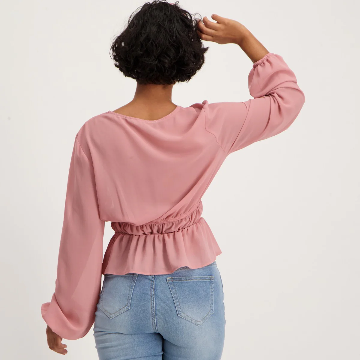 Long Sleeve Rouched Blouse - Pink - Image 4