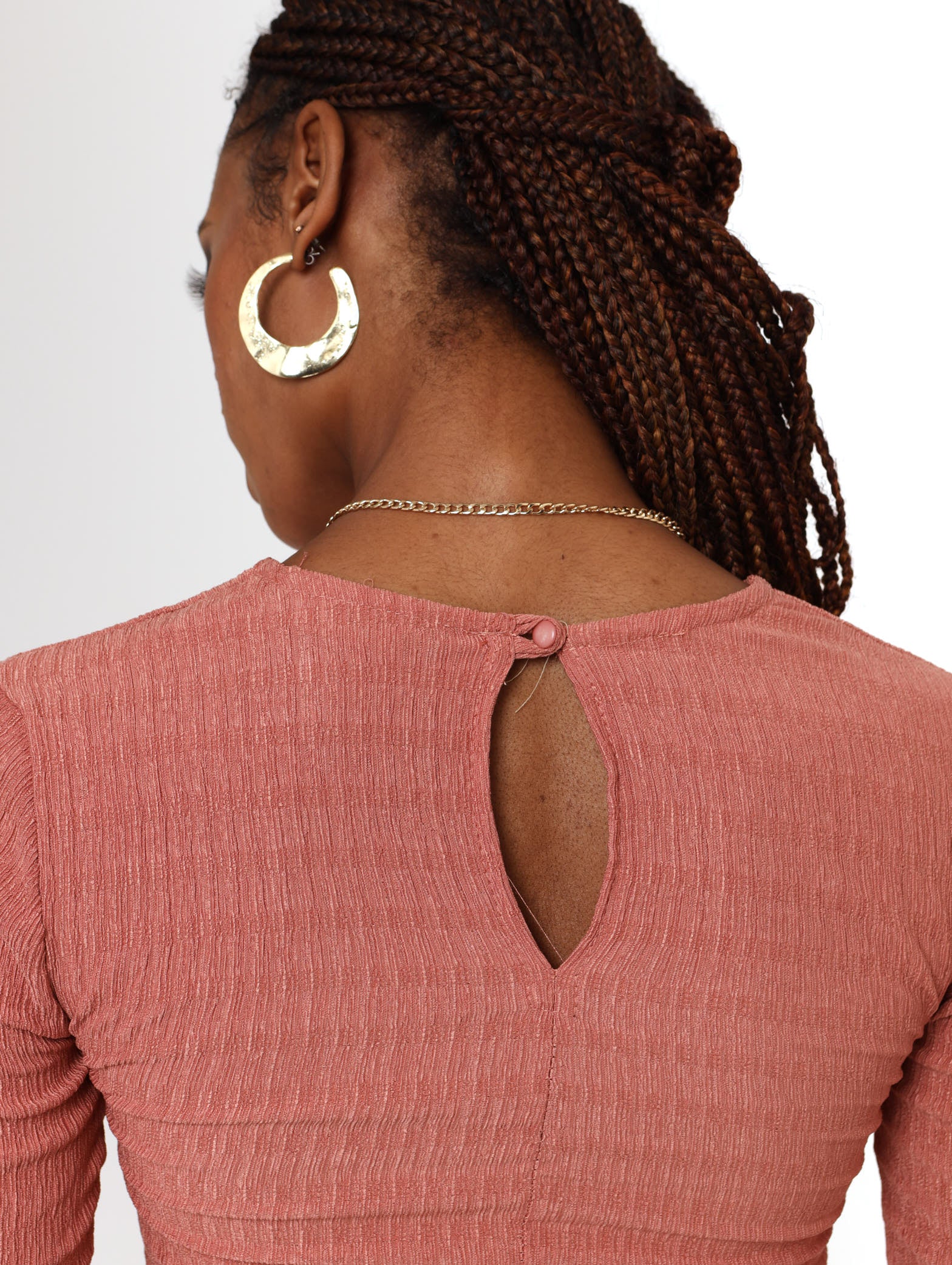 Long Sleeve Ruched Side Crinkle Dress - Dusty Pink - Image 5