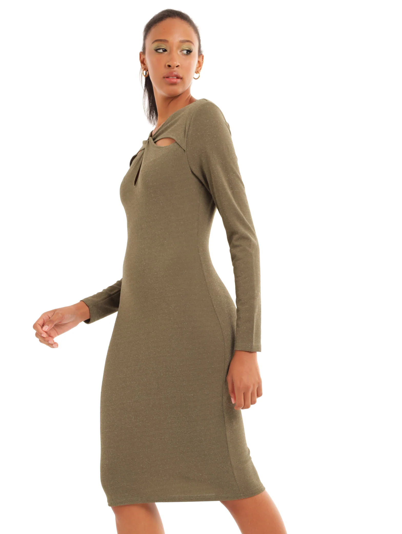Long Sleeve Shimmer Bodycon Dress - Fatigue - Image 2