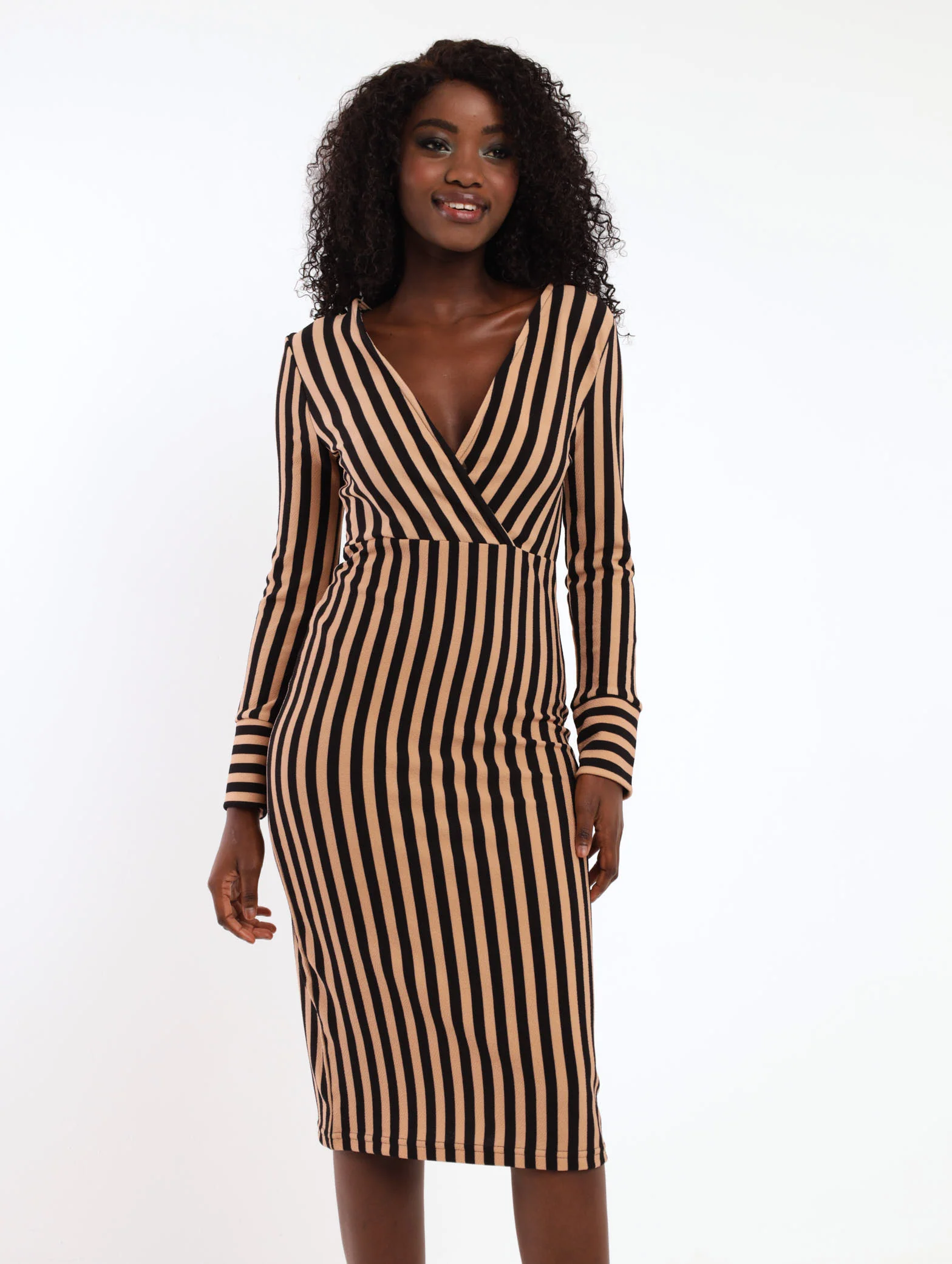 Long Sleeve Stripe Detail Bodycon Dress - Image 2