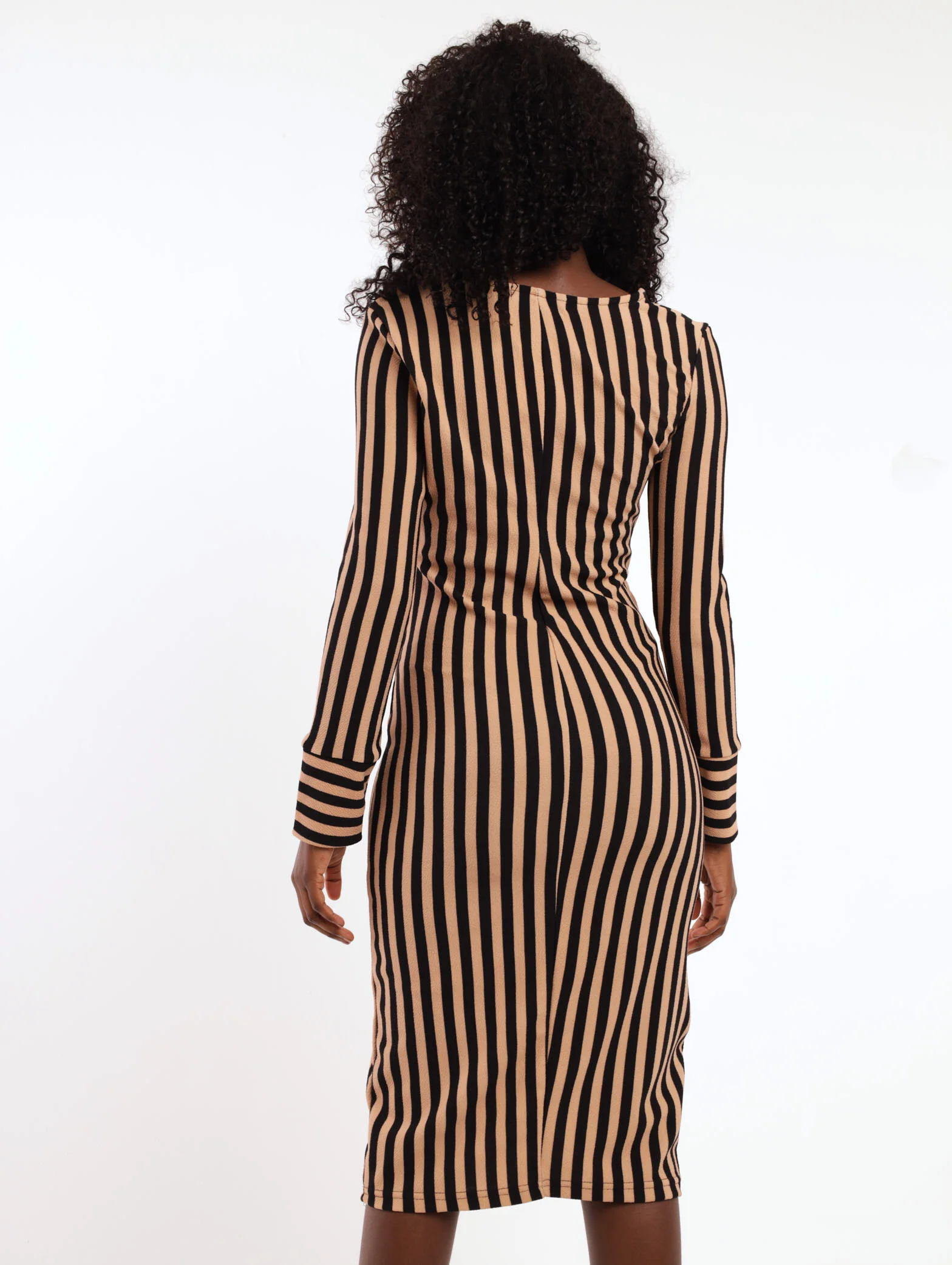 Long Sleeve Stripe Detail Bodycon Dress - Image 4