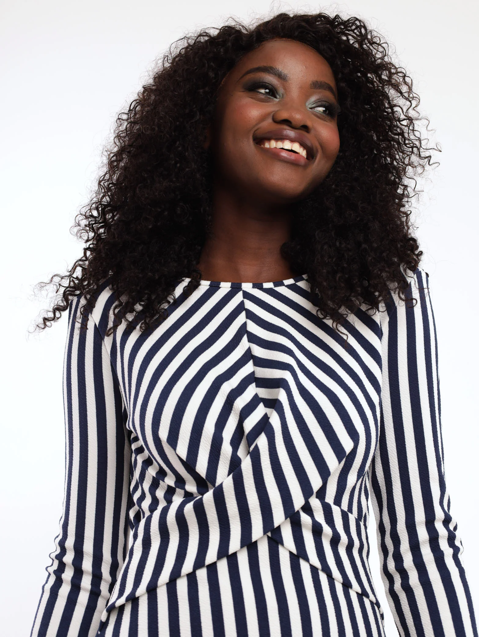 Long Sleeve Stripe Knot Front Bodycon Dress - Navy - Image 5