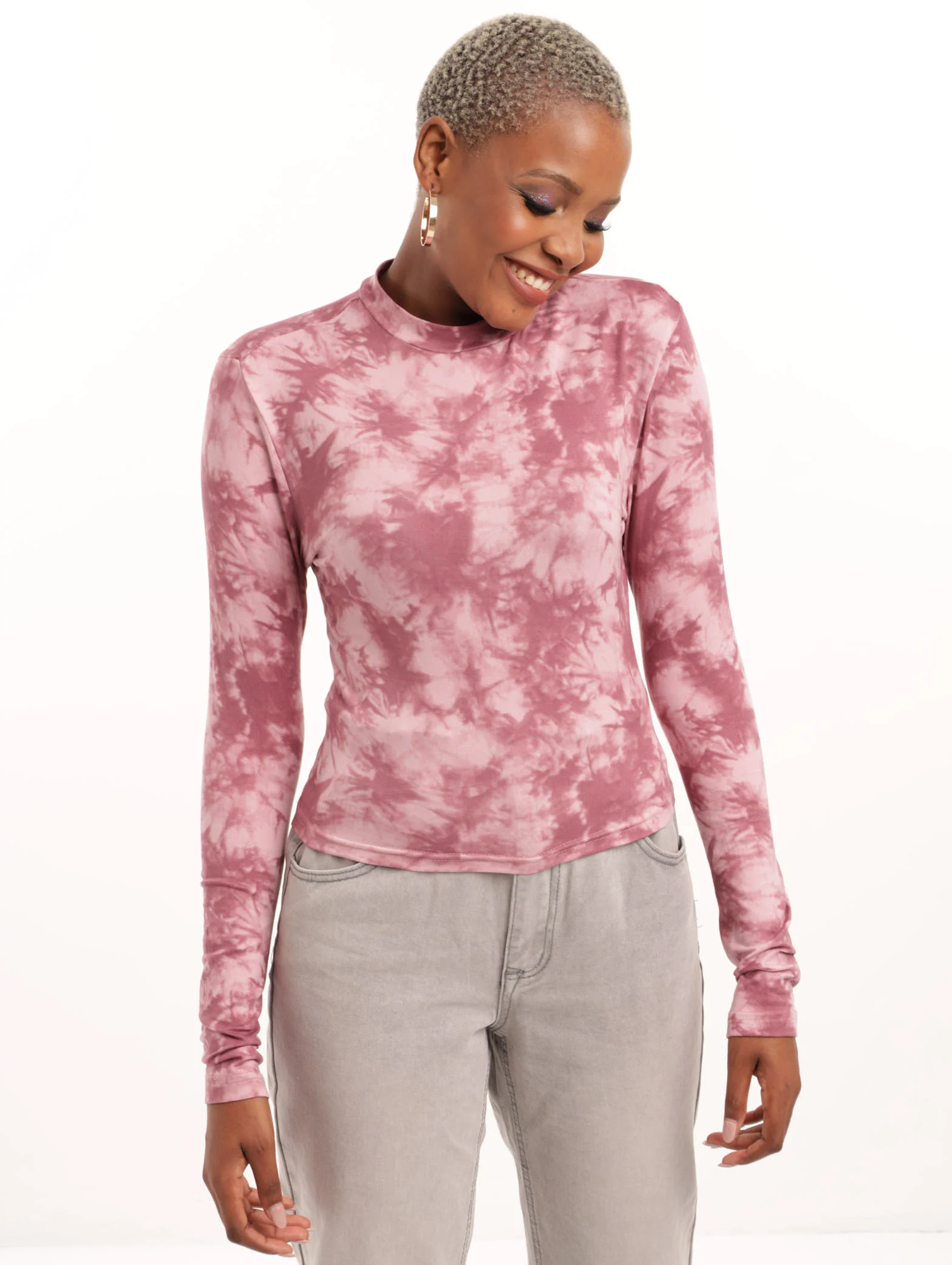 Long Sleeve Tie Dye Turtleneck Top