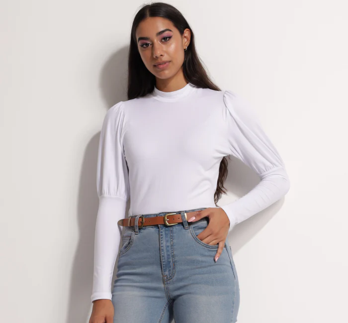 Long Sleeve Turtle Neck Top - White