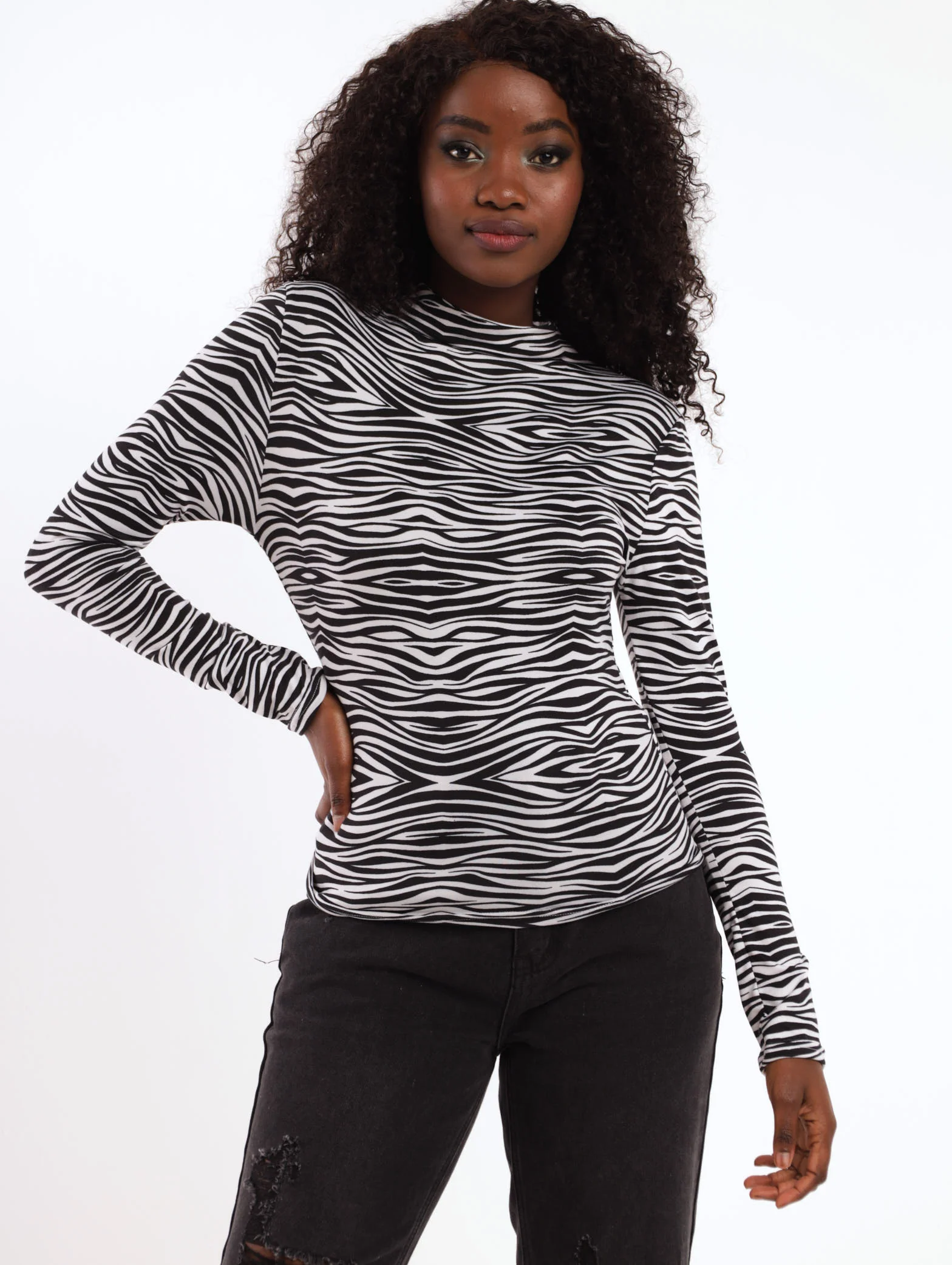 Long Sleeve Zebra Marble Print Top